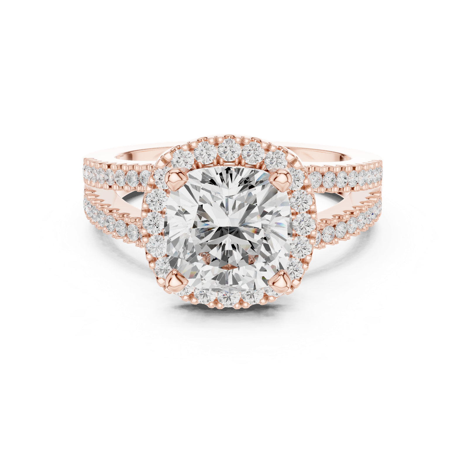 Gold Ring DDLR-350, Cushion center stone, Rose Gold, view 4