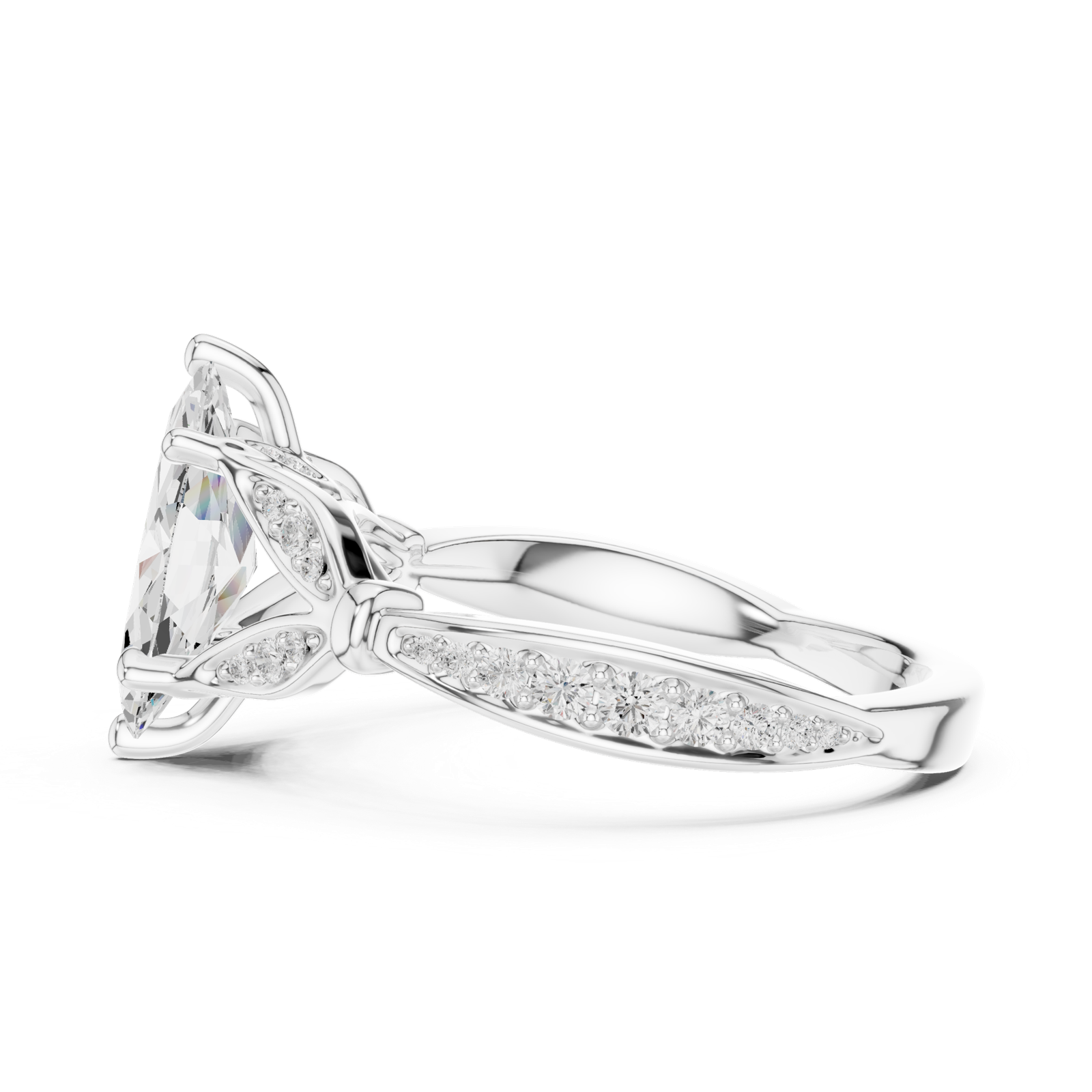 Gold Ring DDLR-257, Marquise center stone, White Gold, view 3