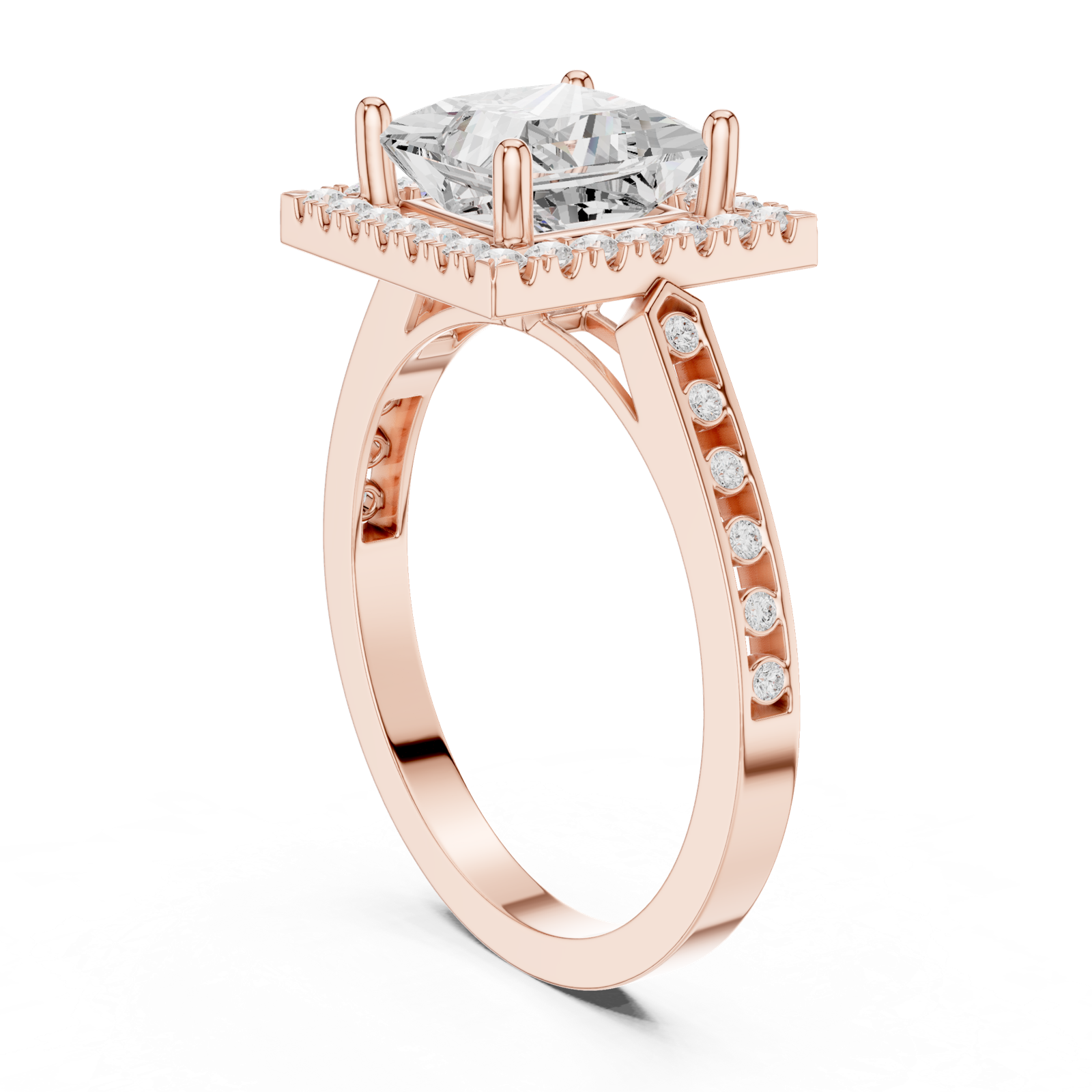 Gold Ring DDLR-349, Princess center stone, Rose Gold, view 1