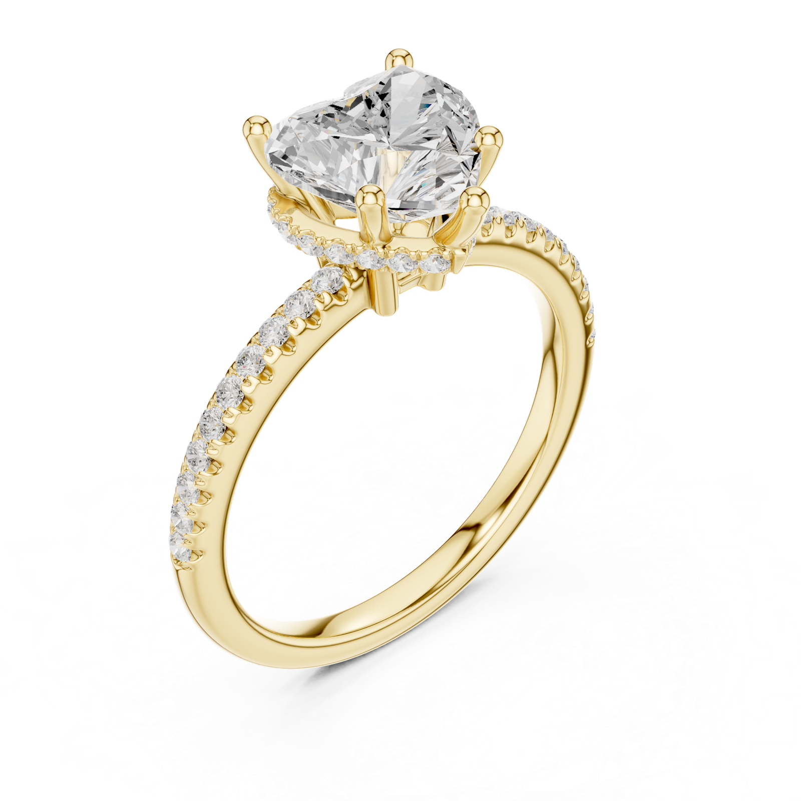 Gold Ring DDLR-177, Heart center stone, Yellow Gold, view 2