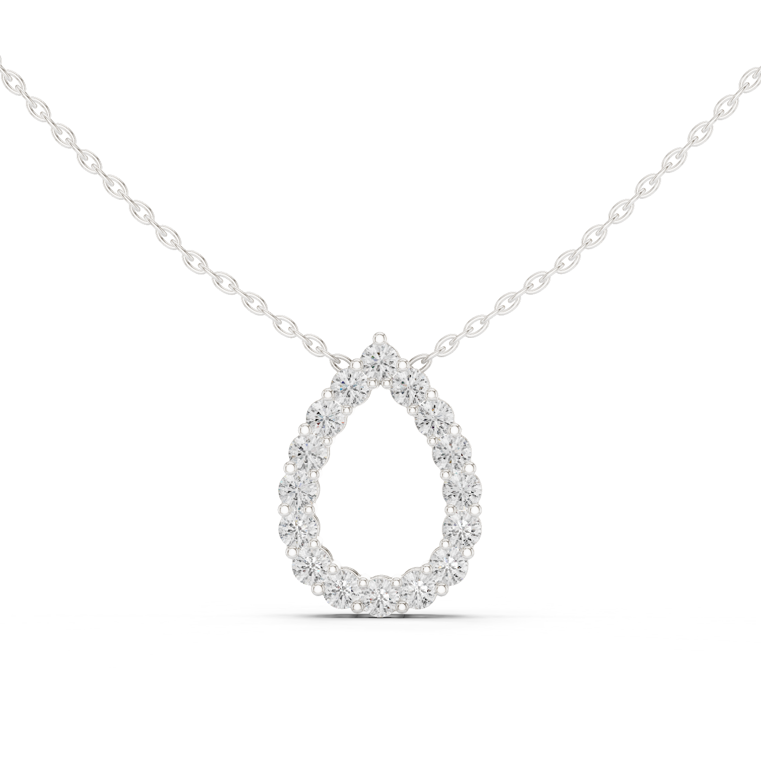14K Solid Gold Lab Diamond Pendant Necklace, White Gold