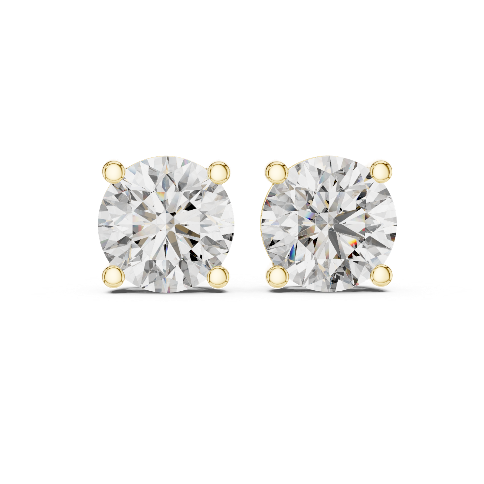 14K Solid Gold Lab Diamond Stud Earrings, Yellow Gold