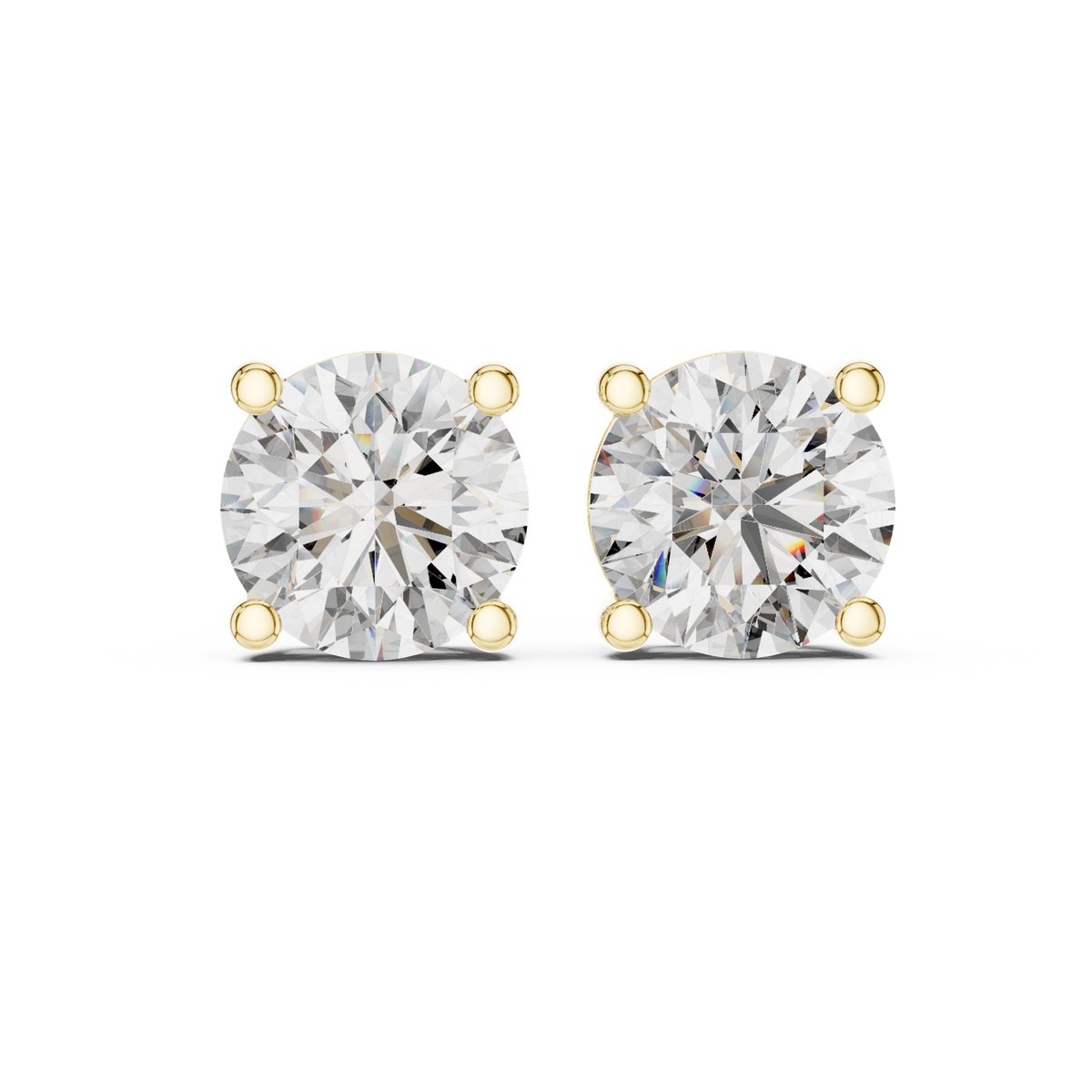 14K Solid Gold Lab Diamond Stud Earrings, Yellow Gold