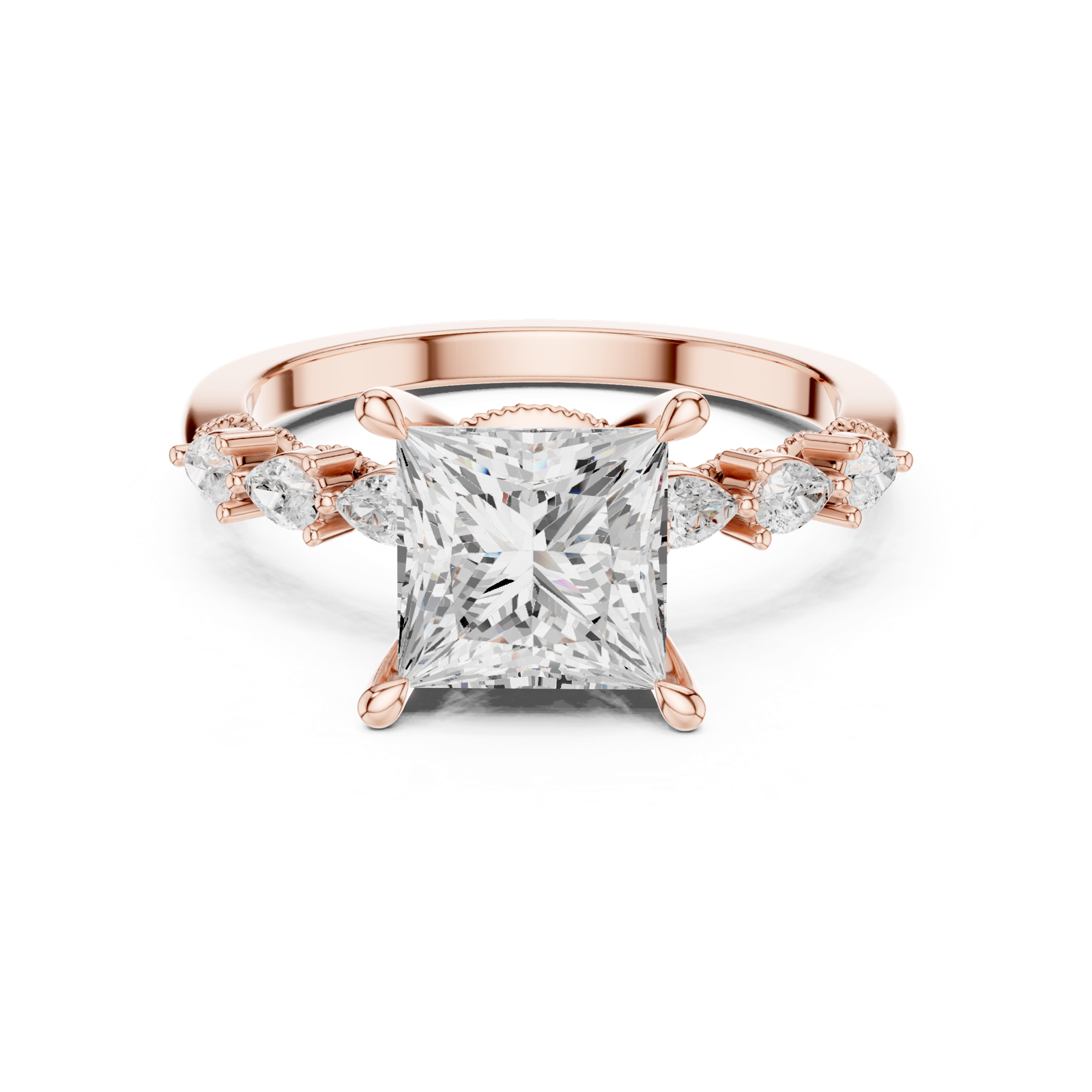 Gold Ring DDLR-168, Princess center stone, Rose Gold, view 4