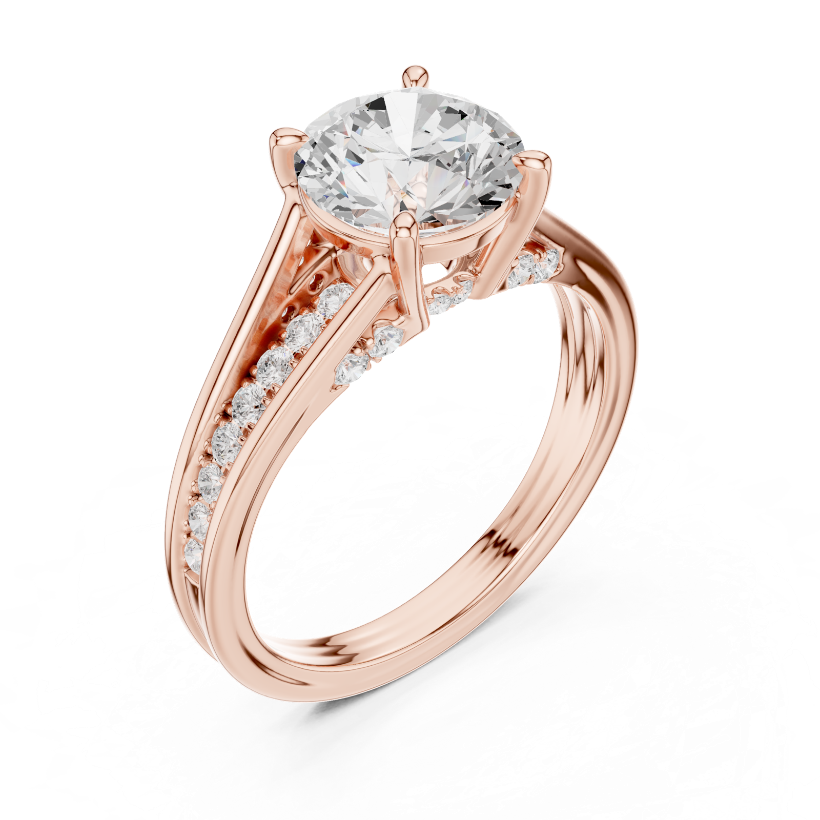 Gold Ring DDLR-253, Round center stone, Rose Gold, view 2