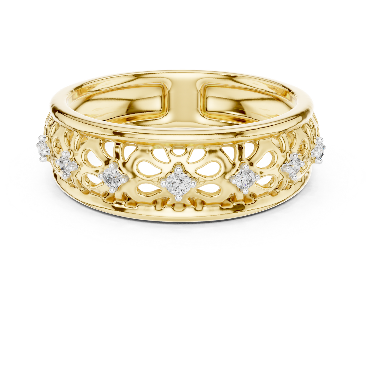 14K Solid Gold Lab Diamond Vintage Ring, Yellow Gold