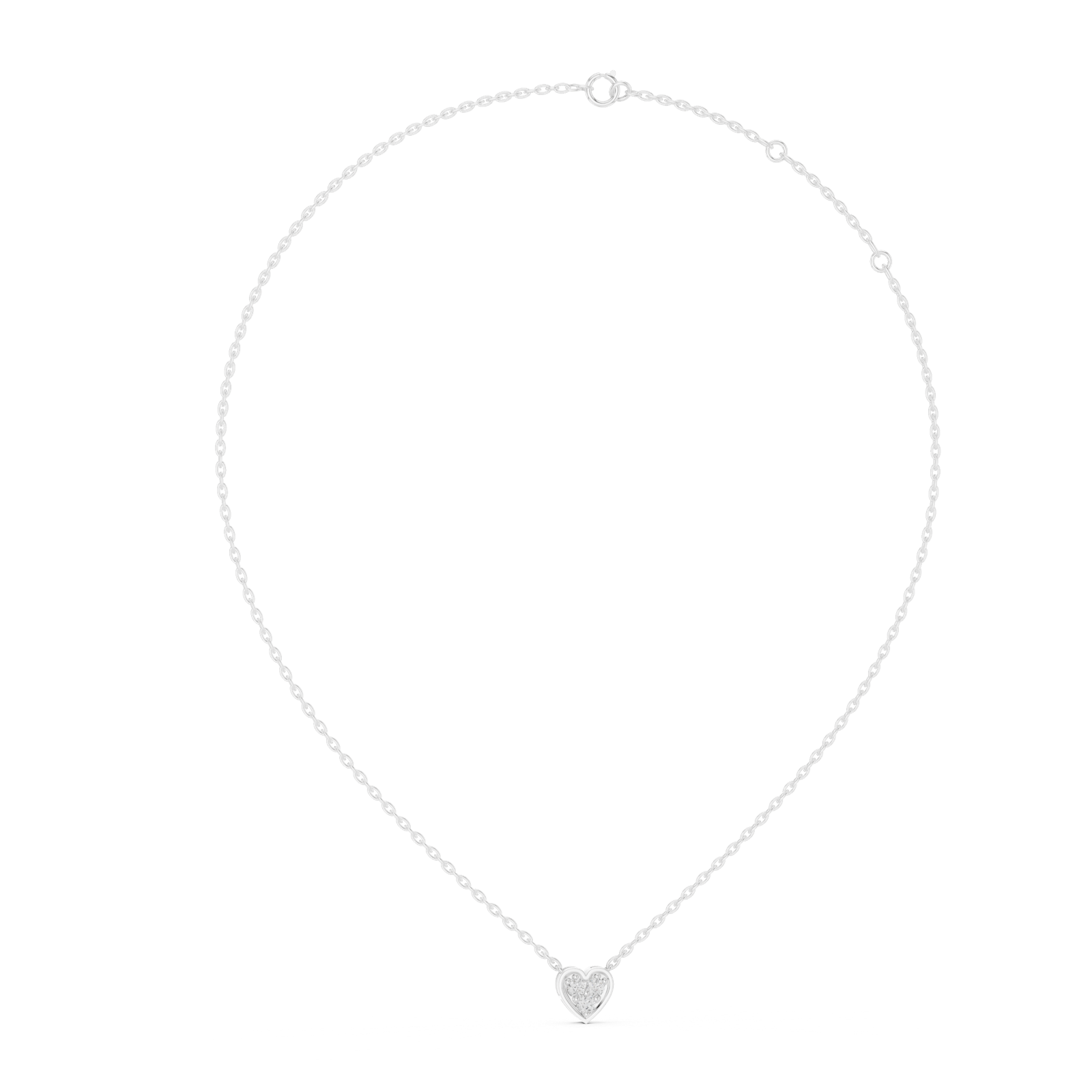 14K Solid Gold Lab Diamond Heart Pendant Necklace, White Gold, view 1