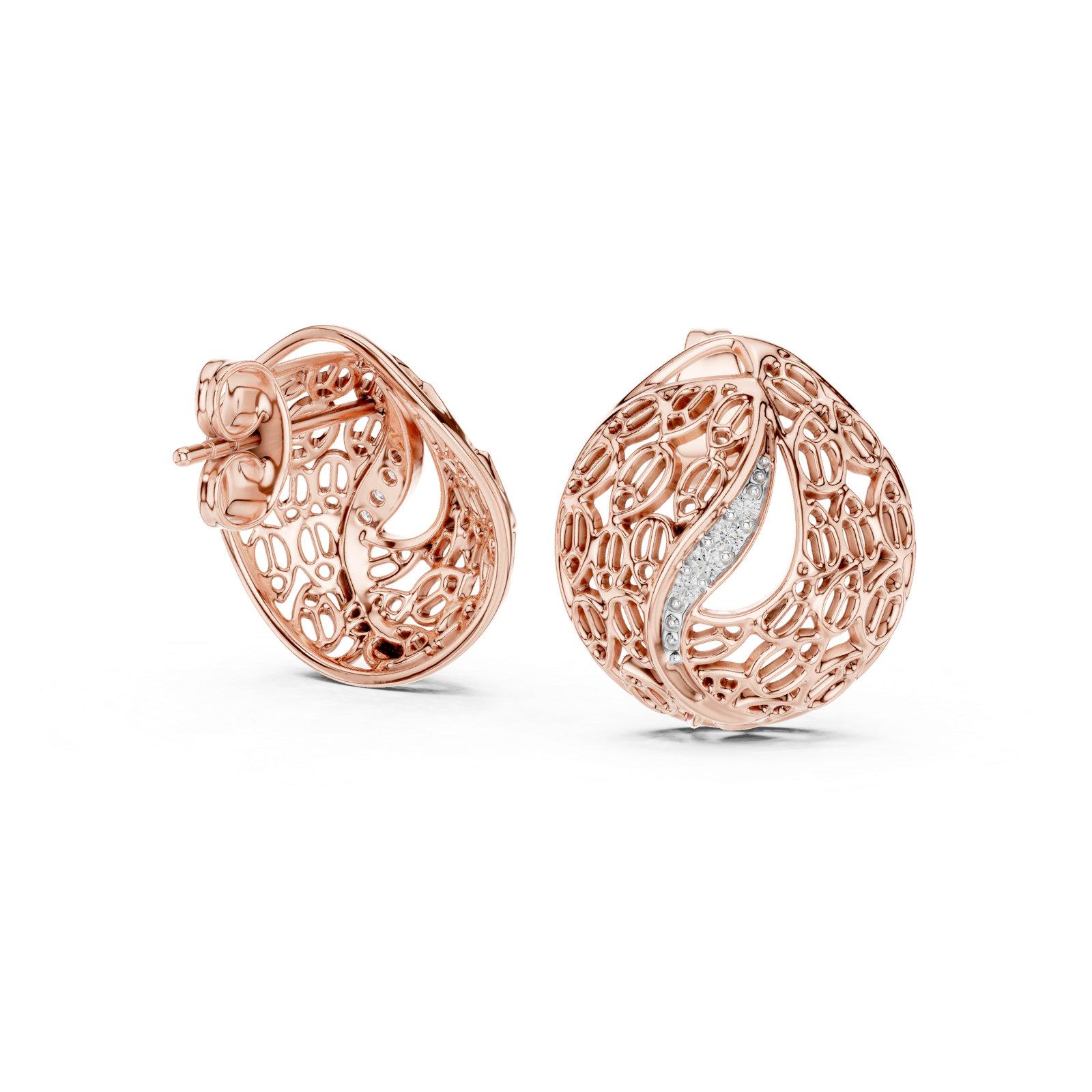 Gold Earrings 12-10011@E, Rose Gold, view 1