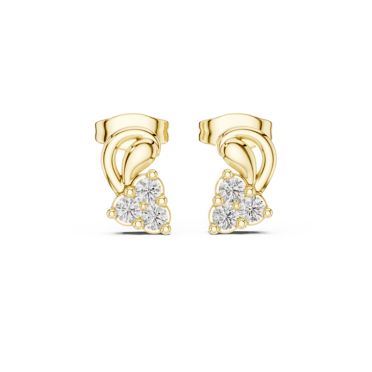 14K Solid Gold Lab Diamond Cluster Earrings, Yellow Gold