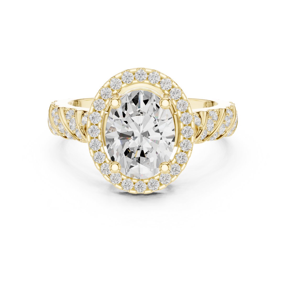 14K Solid Gold Lab Diamond Halo Ring, Yellow Gold