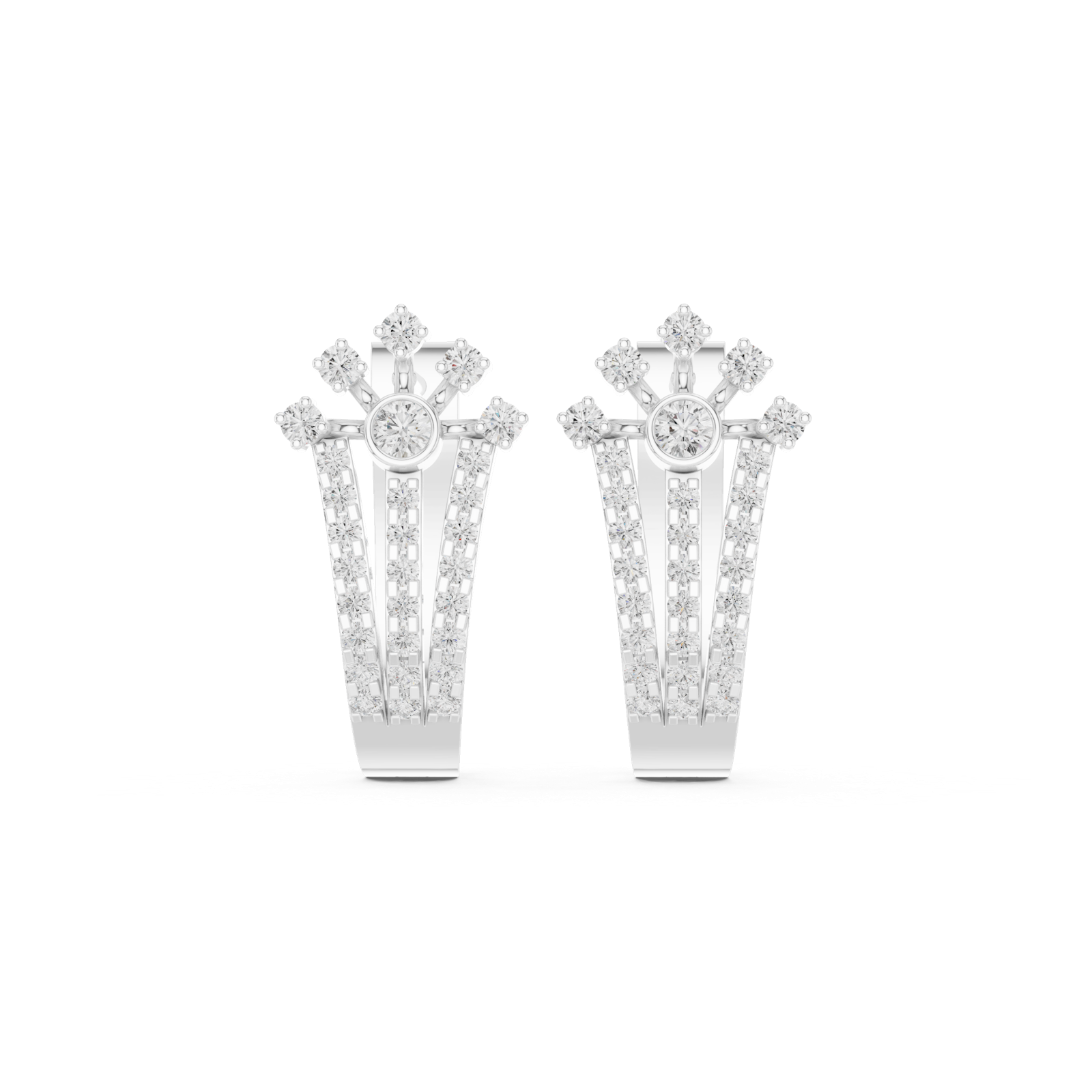 14K Solid Gold Lab Diamond Flower Cluster Earrings, White Gold