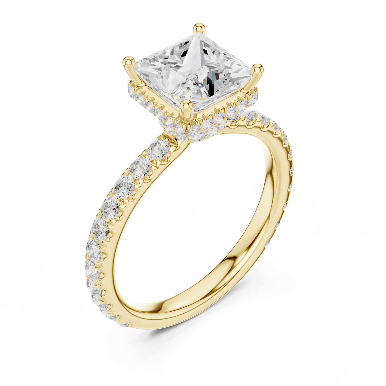 Gold Ring DDLR-165, Princess center stone, Yellow Gold, view 2