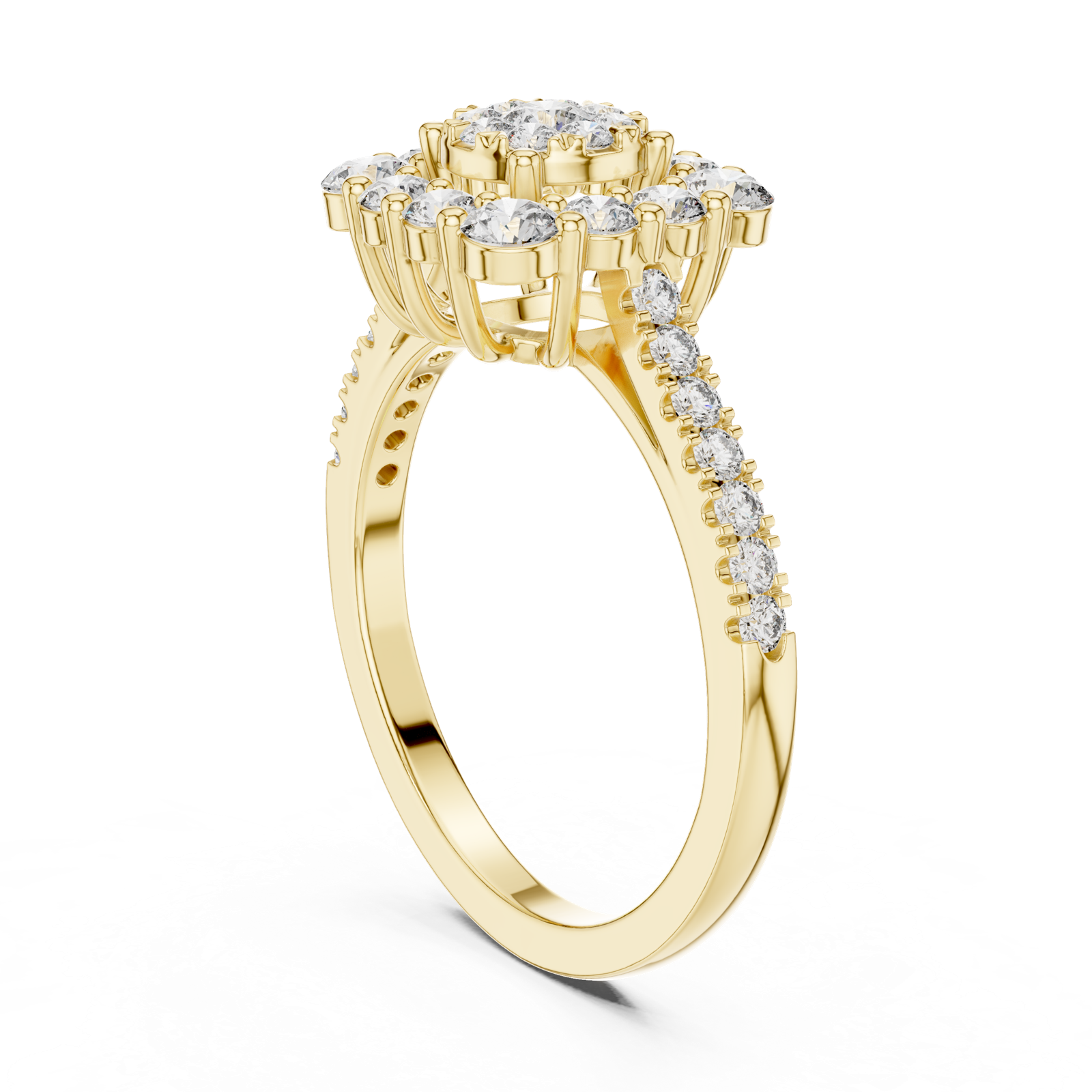 14K Solid Gold Lab Diamond Halo Ring, Yellow Gold, view 1