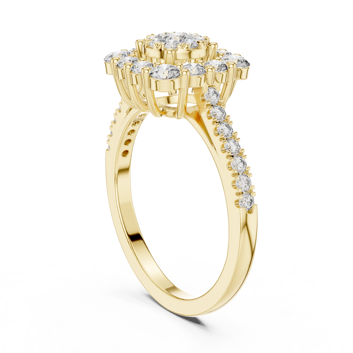14K Solid Gold Lab Diamond Halo Ring, Yellow Gold, view 1