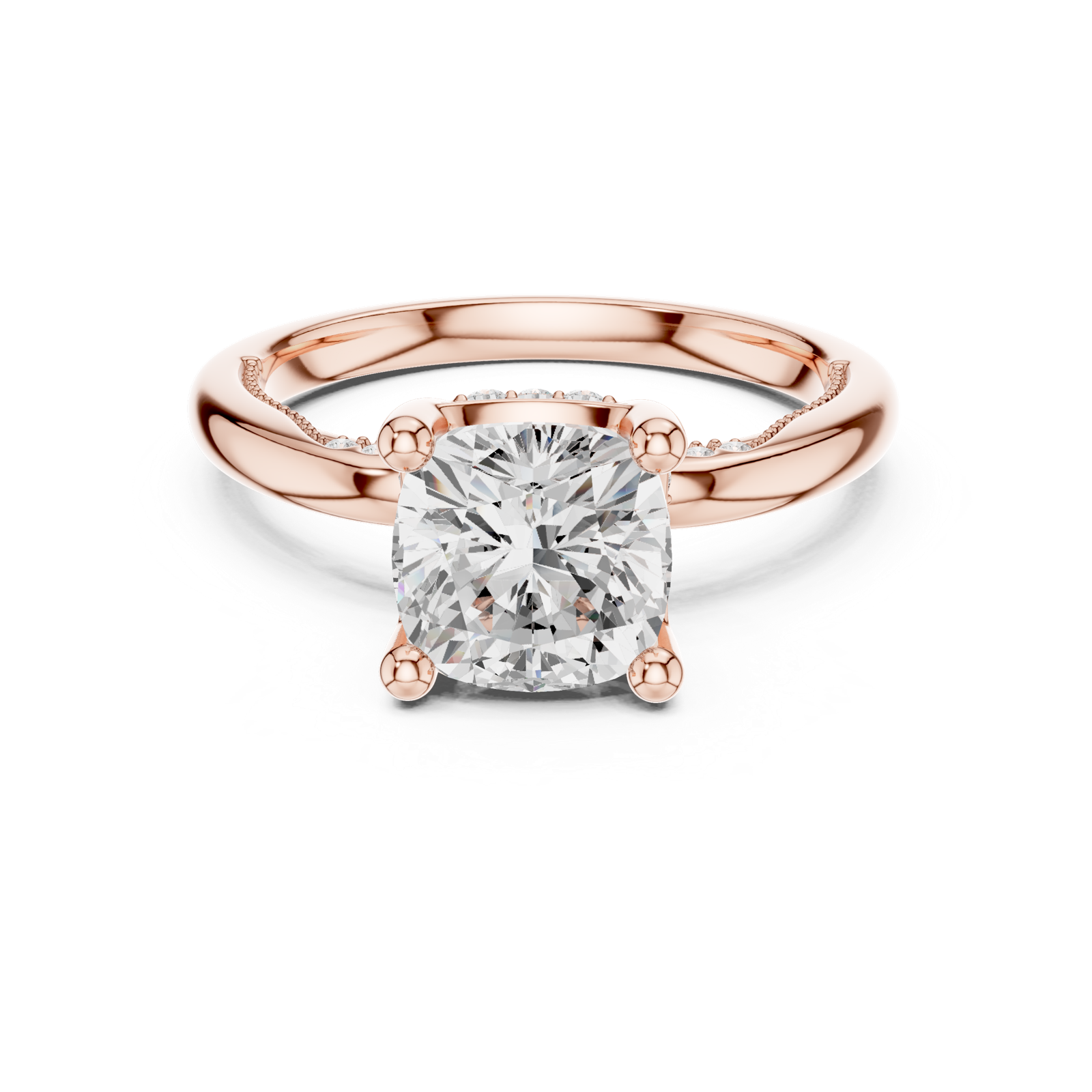 Gold Ring, Cushion center stone, Rose Gold, view 4