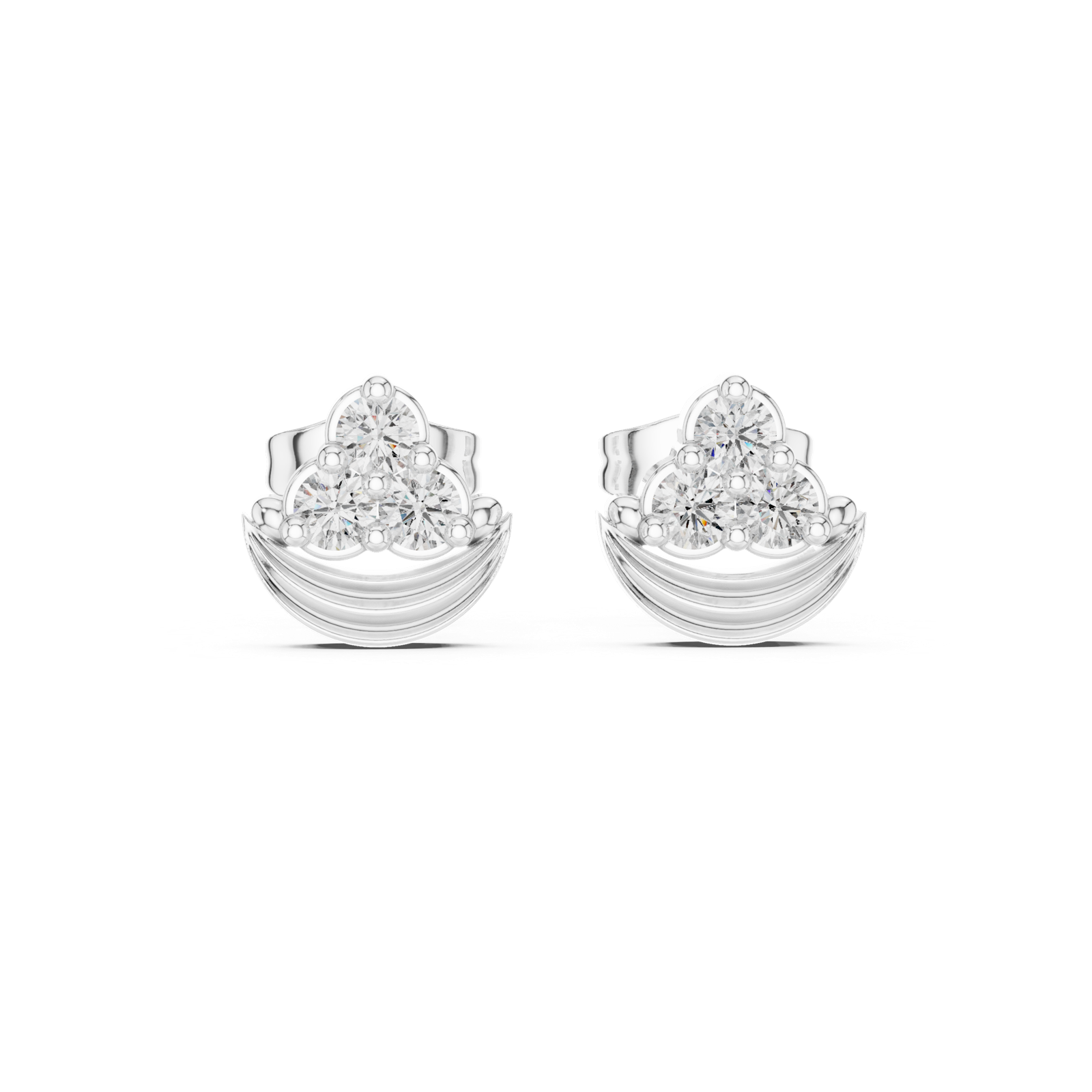 14K Solid Gold Lab Diamond Cluster Earrings, White Gold