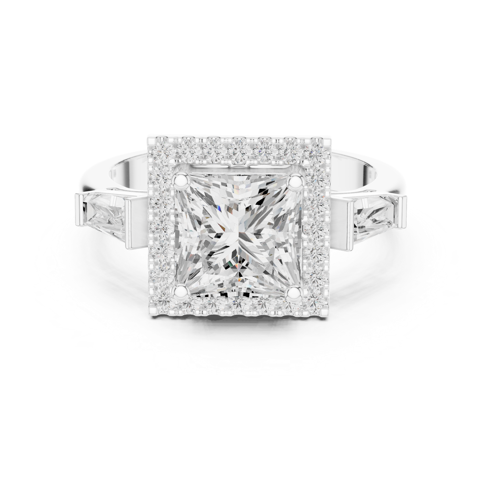 Gold Ring DDLR-342, Princess center stone, White Gold, view 4