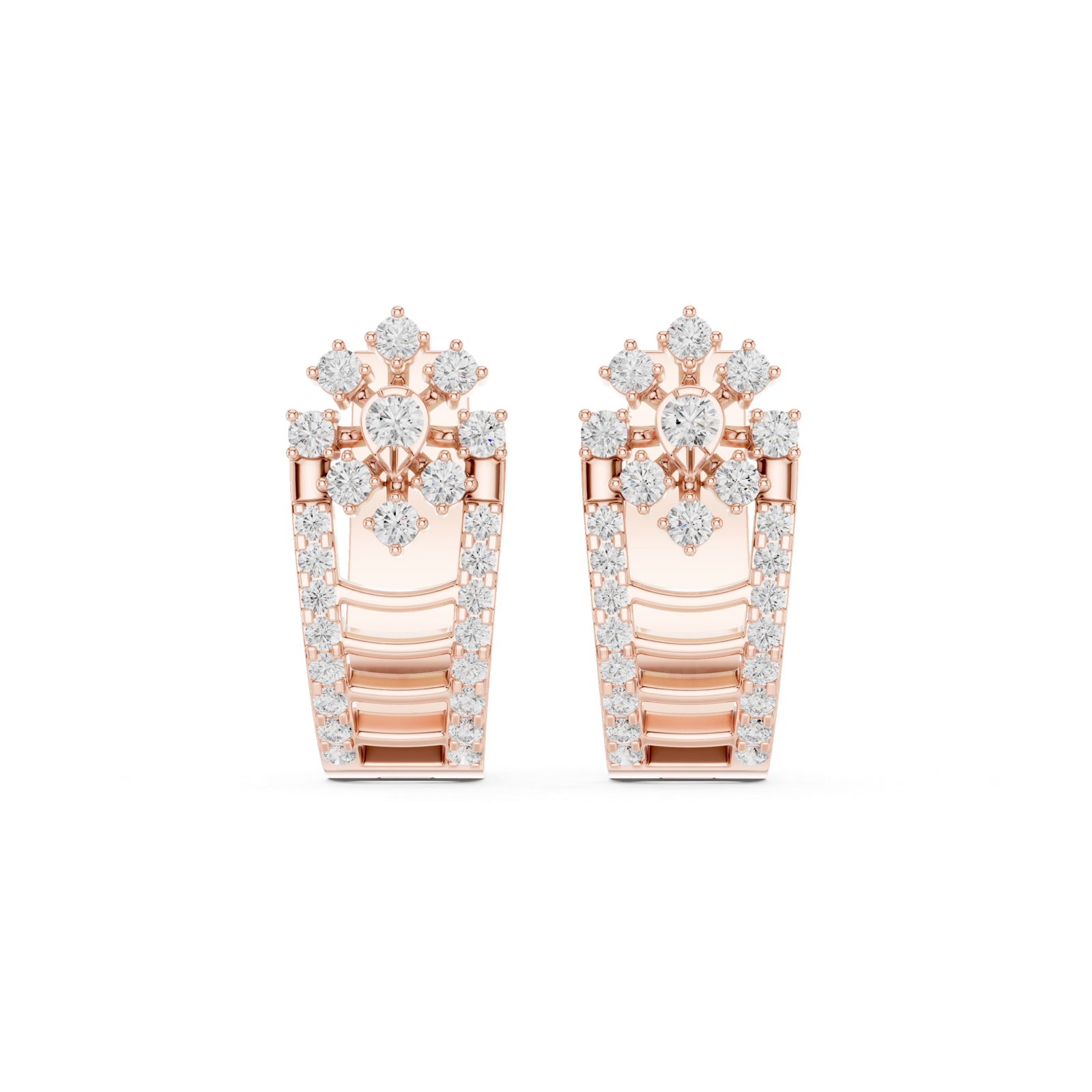 14K Solid Gold Lab Diamond Flower Cluster Earrings, Rose Gold
