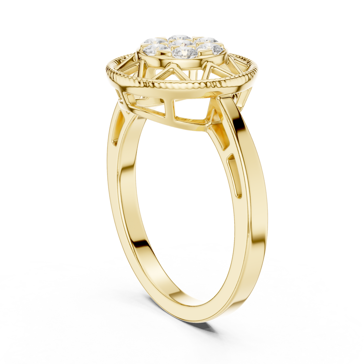 14K Solid Gold Lab Diamond Vintage Ring, Yellow Gold, view 1
