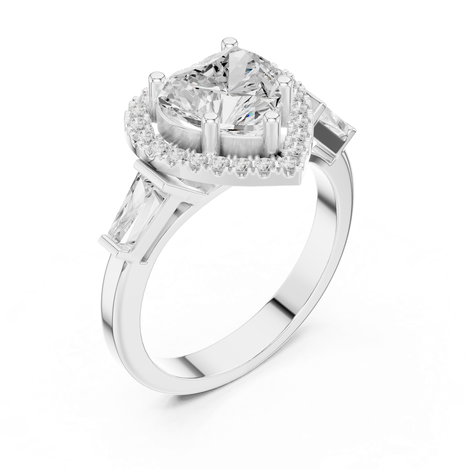 Gold Ring DDLR-342, Heart center stone, White Gold, view 2