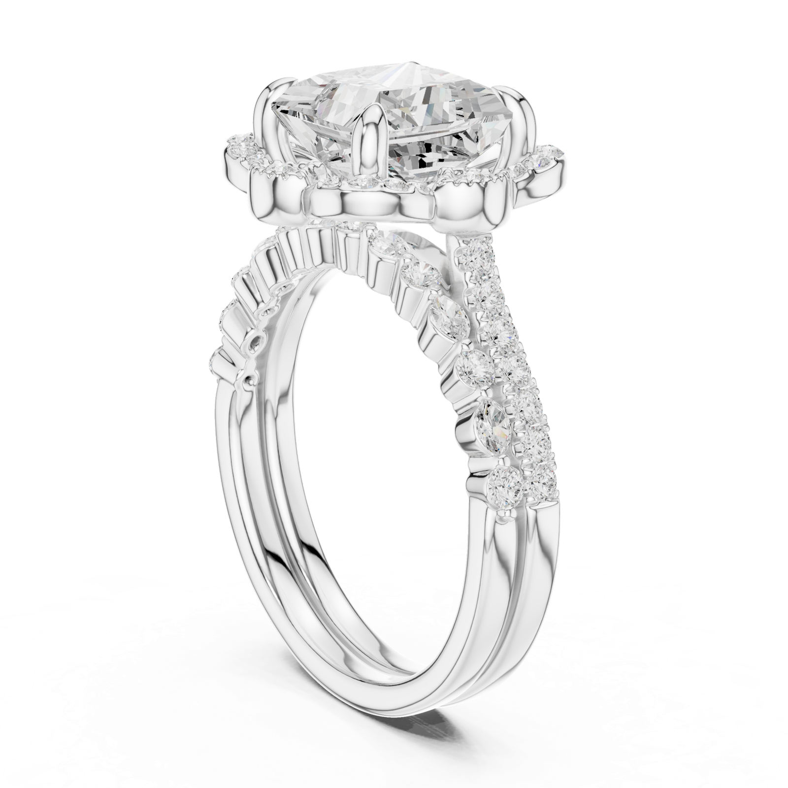 Gold Ring DDLR-442, Princess center stone, White Gold, view 1