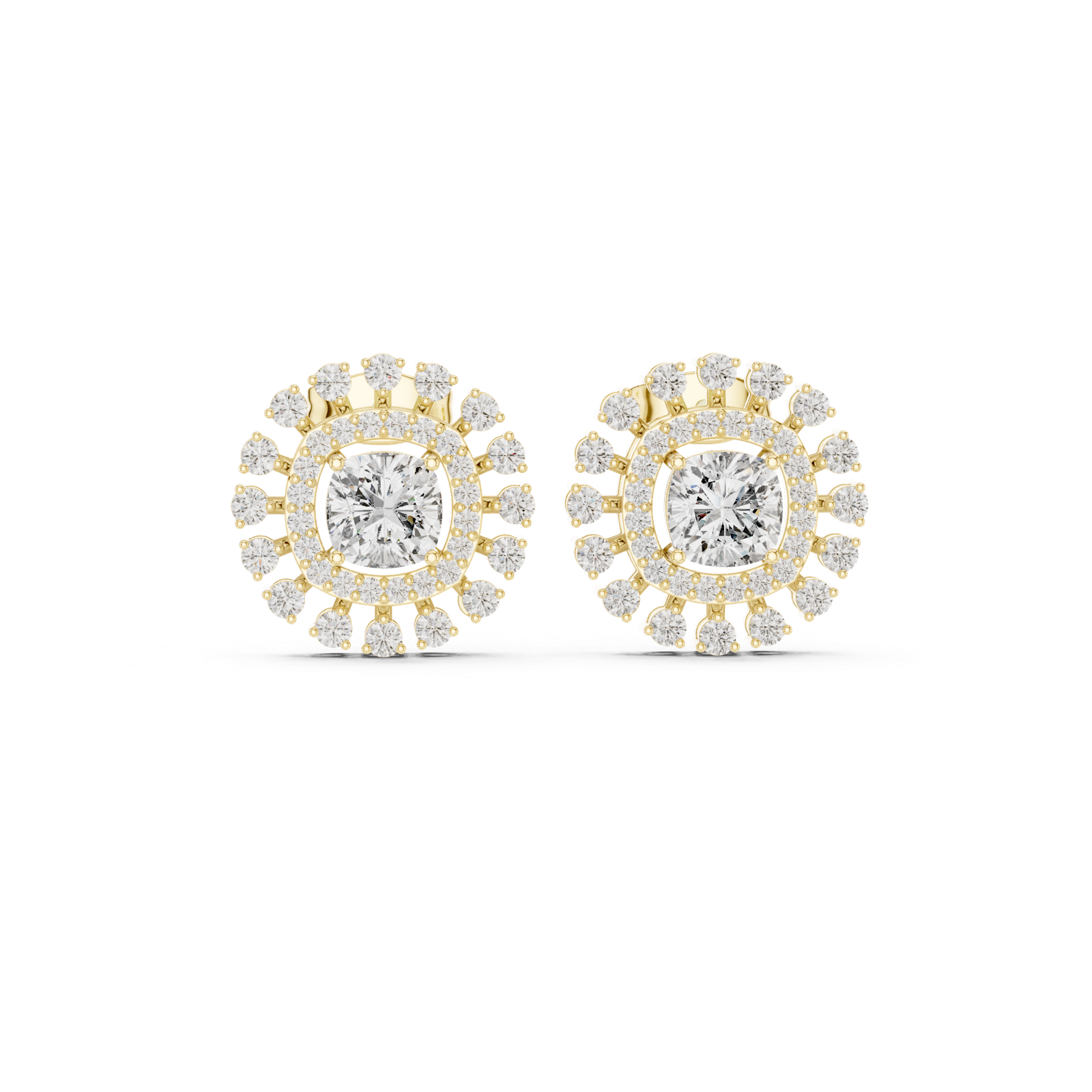 14K Solid Gold Lab Diamond Halo Earrings, Yellow Gold