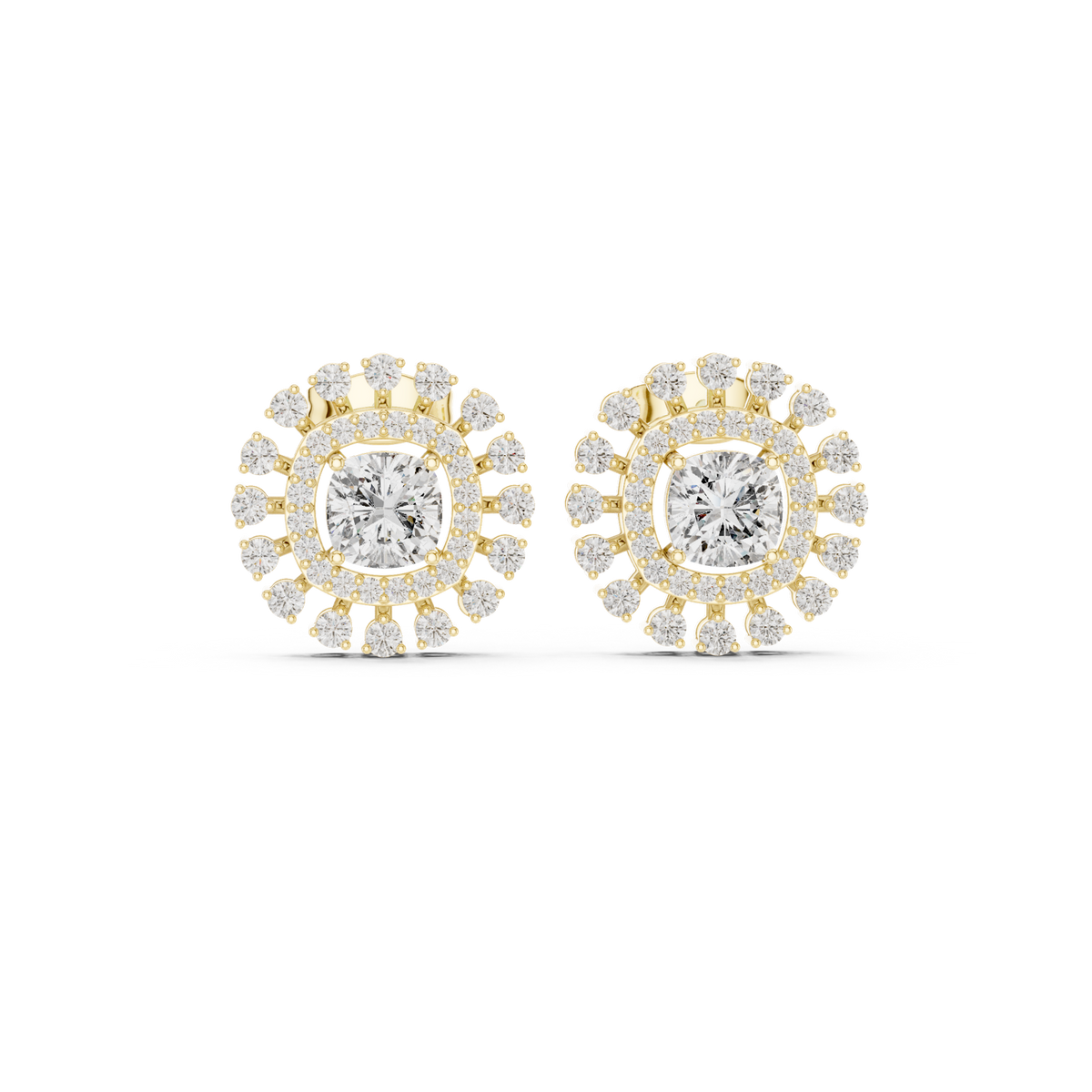 14K Solid Gold Lab Diamond Halo Earrings, Yellow Gold