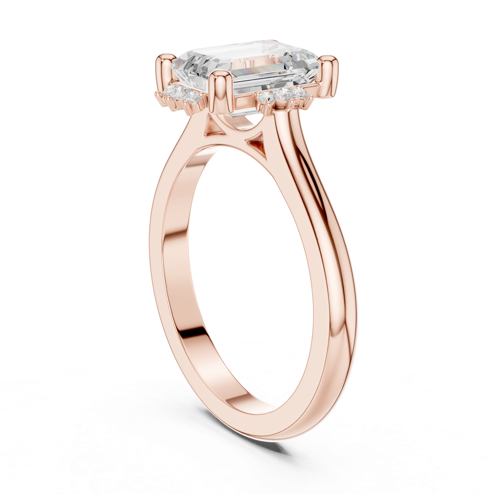 Gold Jewelry, Emerald center stone, Rose Gold, view 1