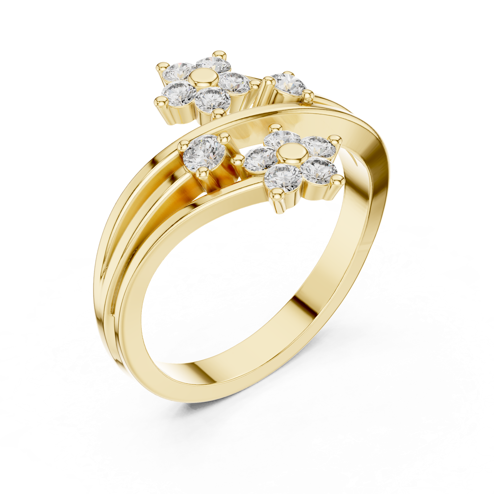14K Solid Gold Lab Diamond Flower Cluster Ring, Yellow Gold, view 2