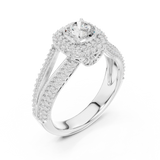 14K Solid Gold Lab Diamond Halo Ring, White Gold, view 2