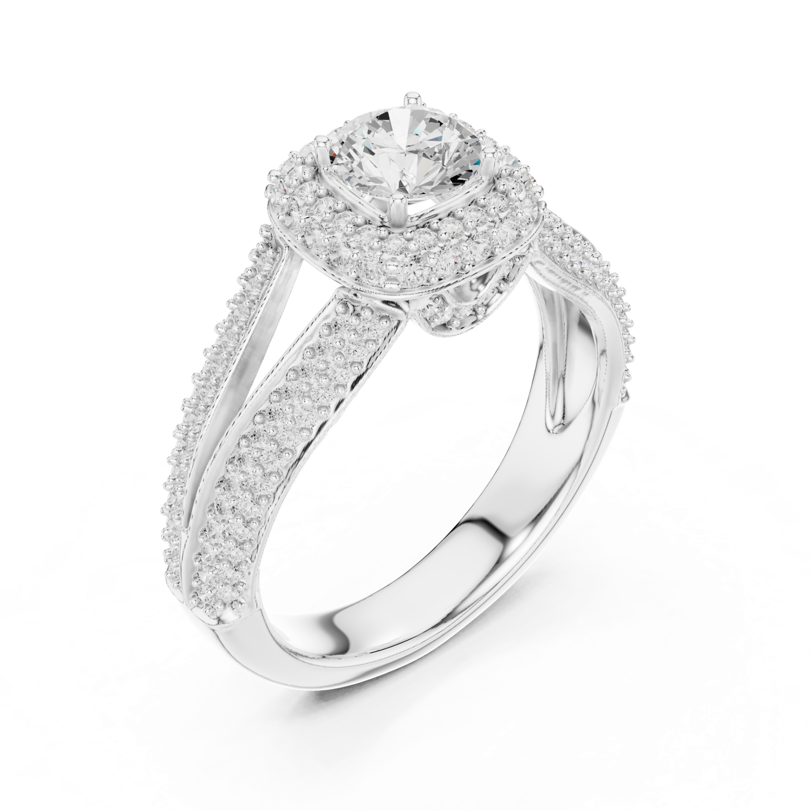 14K Solid Gold Lab Diamond Halo Ring, White Gold, view 2