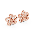 14K Solid Gold Lab Diamond Flower Cluster Earrings, Rose Gold, view 3