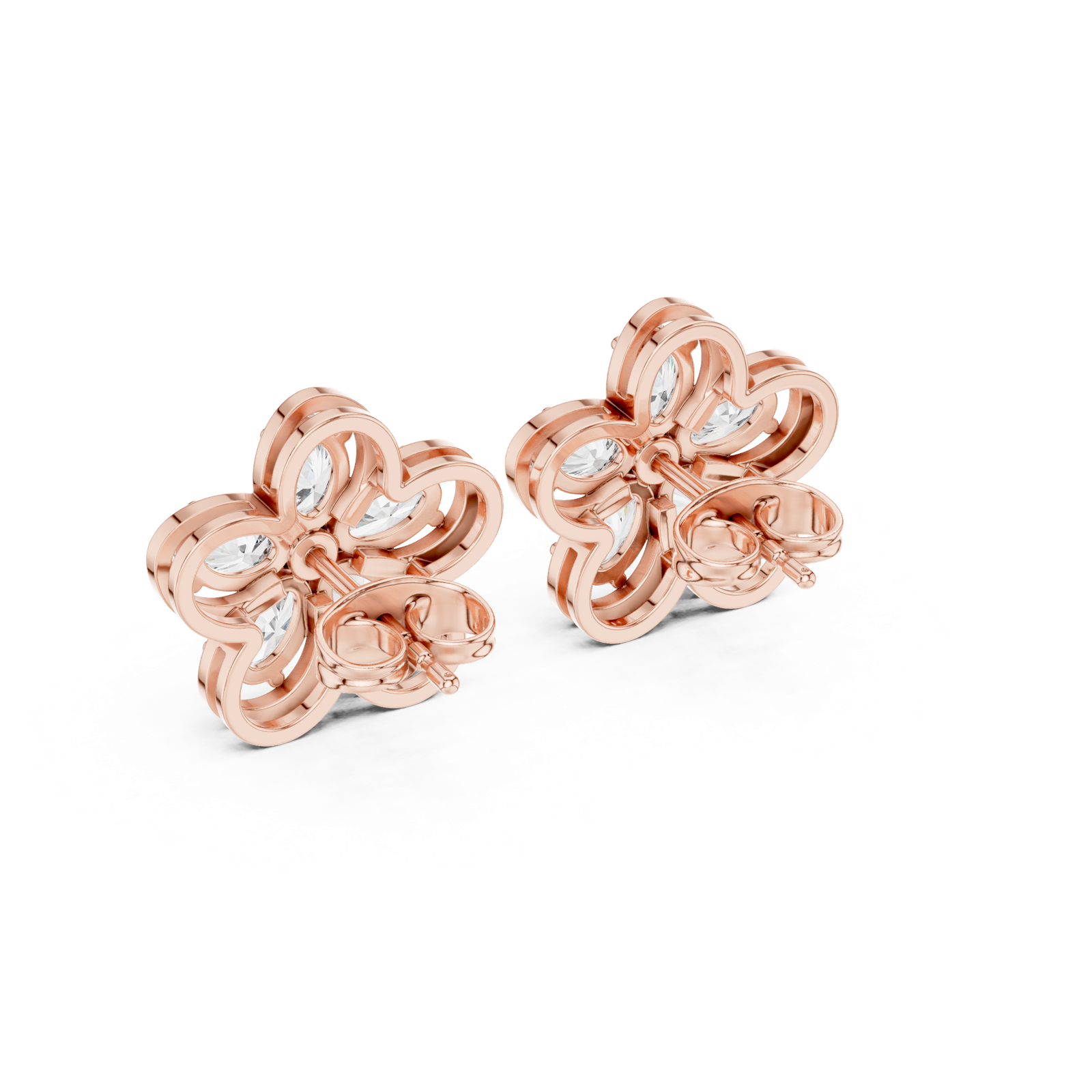 14K Solid Gold Lab Diamond Flower Cluster Earrings, Rose Gold, view 3