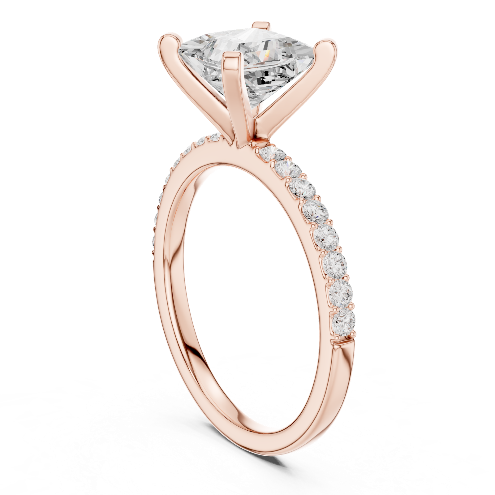 Gold Ring DDLR-040, Princess center stone, Rose Gold, view 1