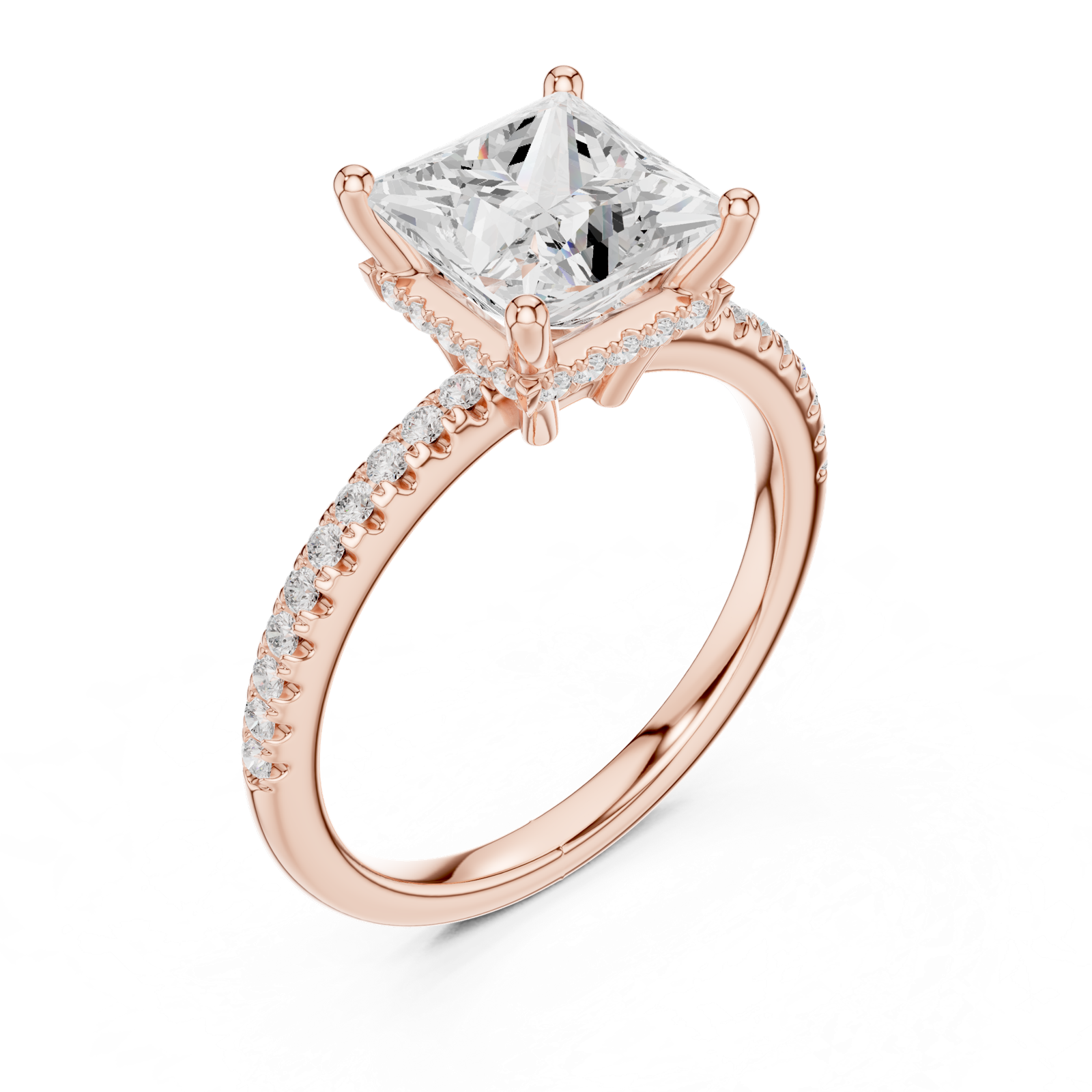 Gold Ring DDLR-177, Princess center stone, Rose Gold, view 2