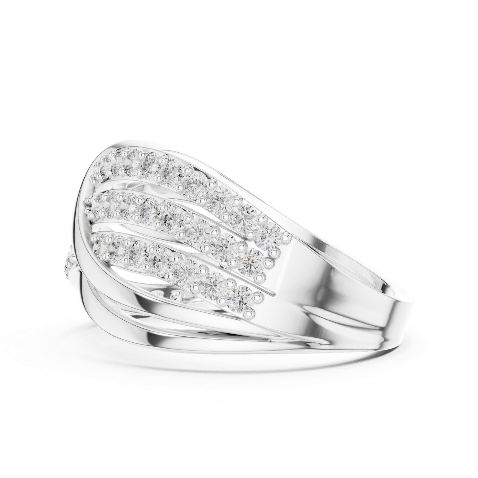 14K Solid Gold Lab Diamond Crossover Ring, White Gold, view 3
