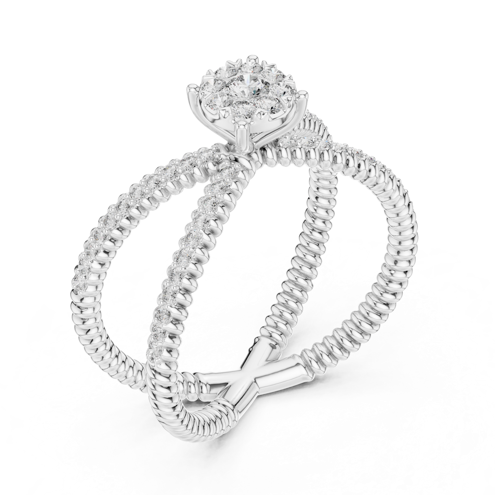 14K Solid Gold Lab Diamond Crossover Ring, White Gold, view 2