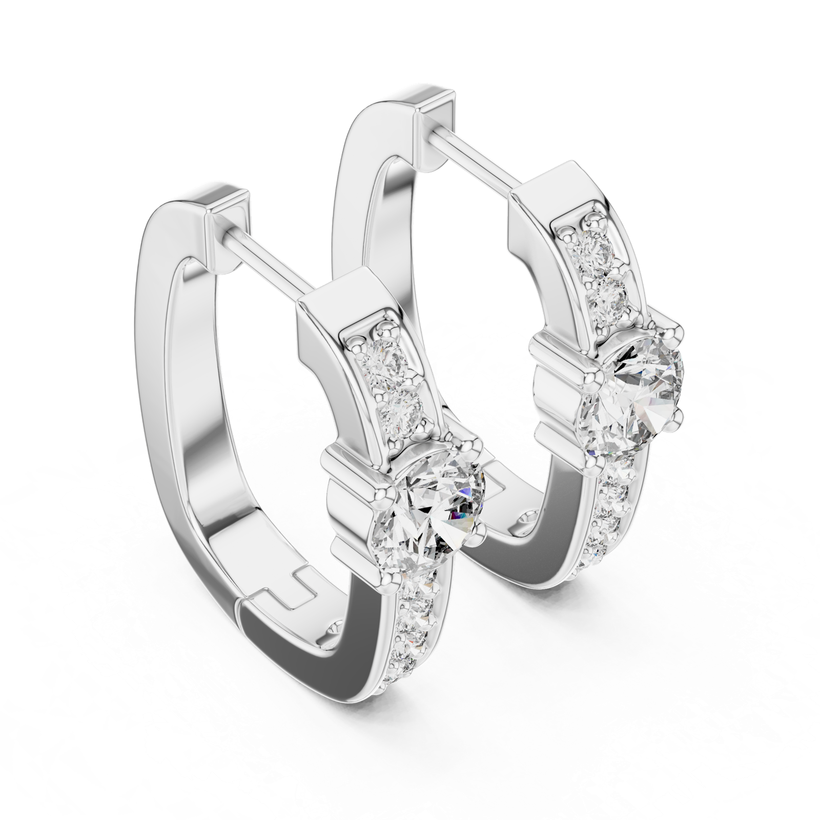 14K Solid Gold Lab Diamond Huggie Earrings, White Gold, view 2