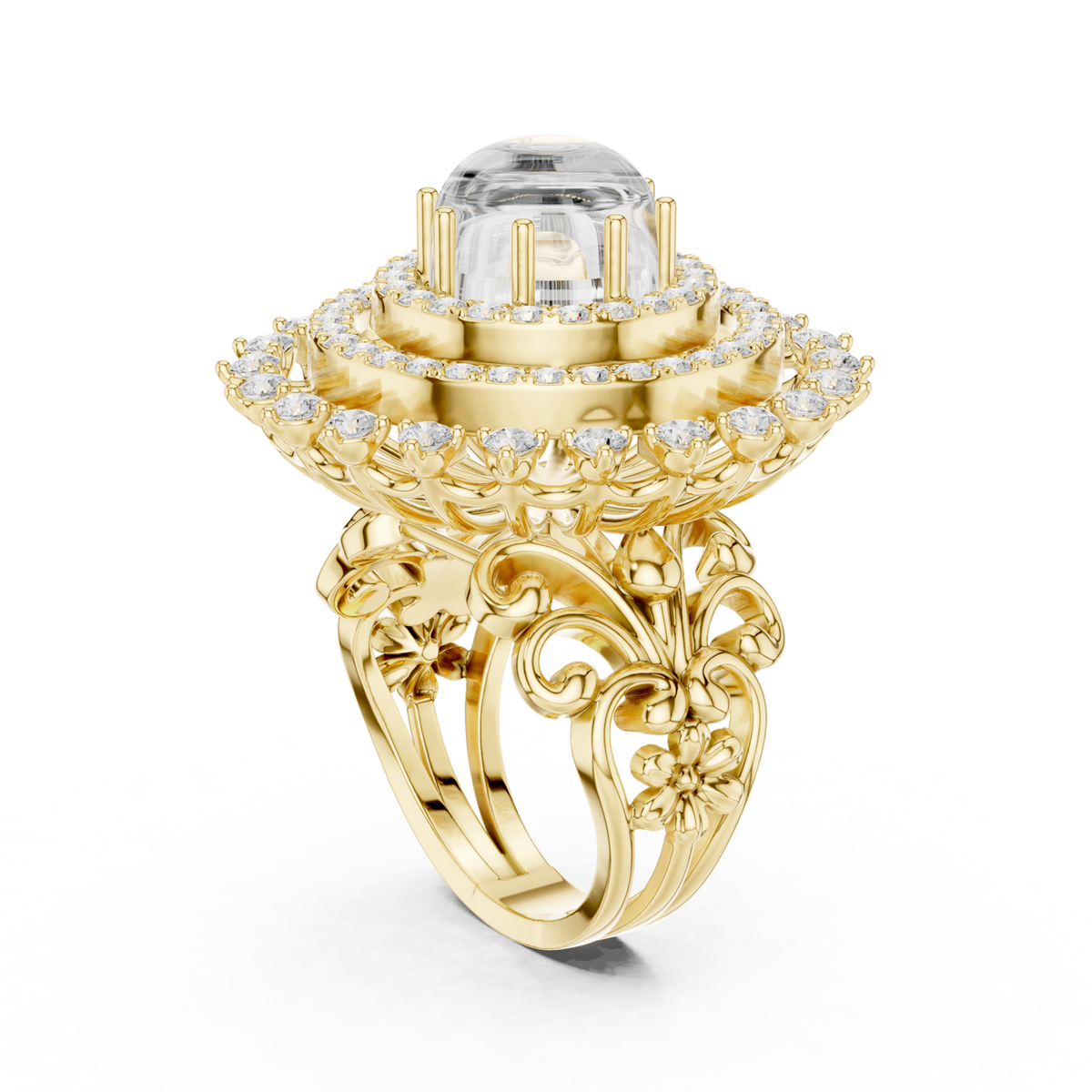 14K Solid Gold Lab Diamond Halo Ring, Yellow Gold, view 1