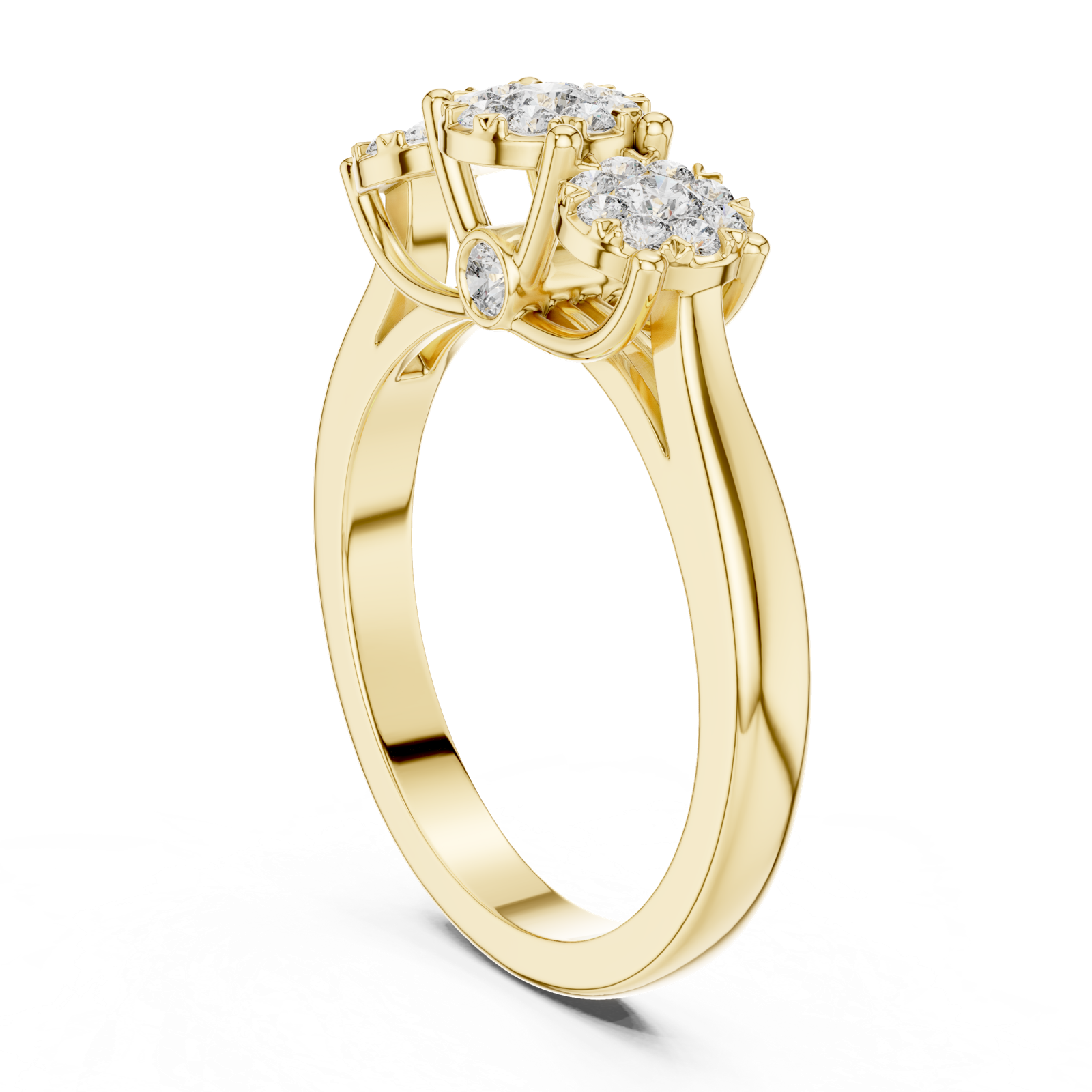 14K Solid Gold Lab Diamond Three-Stone Ring, Yellow Gold, view 1