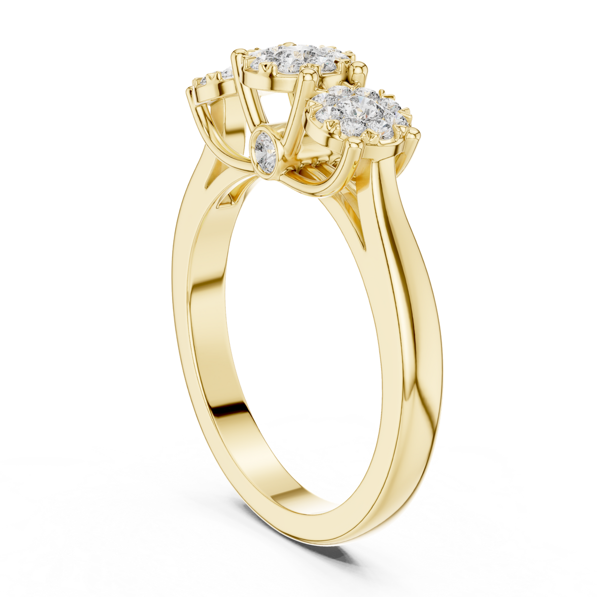 14K Solid Gold Lab Diamond Three-Stone Ring, Yellow Gold, view 1
