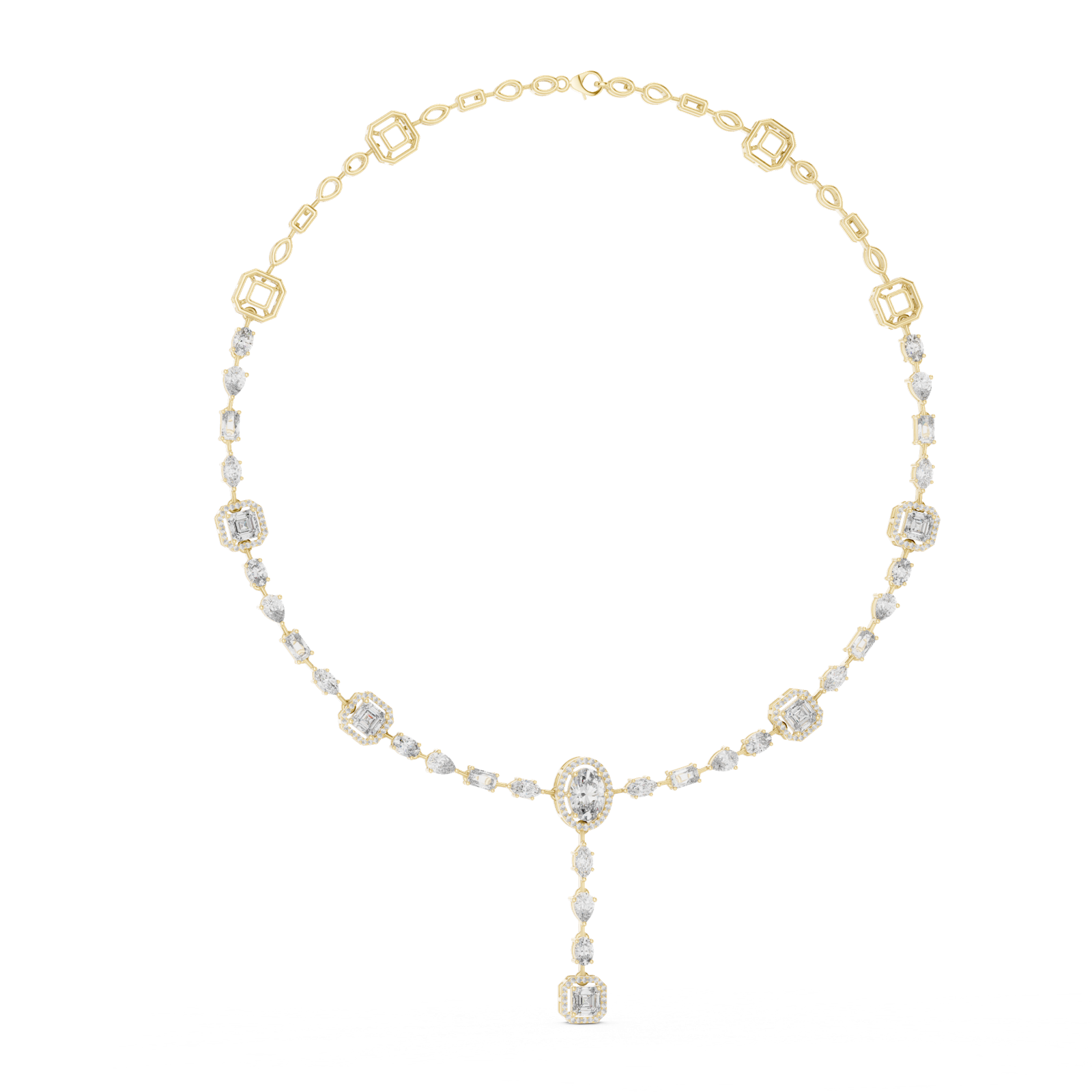 14K Solid Gold Lab Diamond Station Necklace, Yellow Gold, view 1