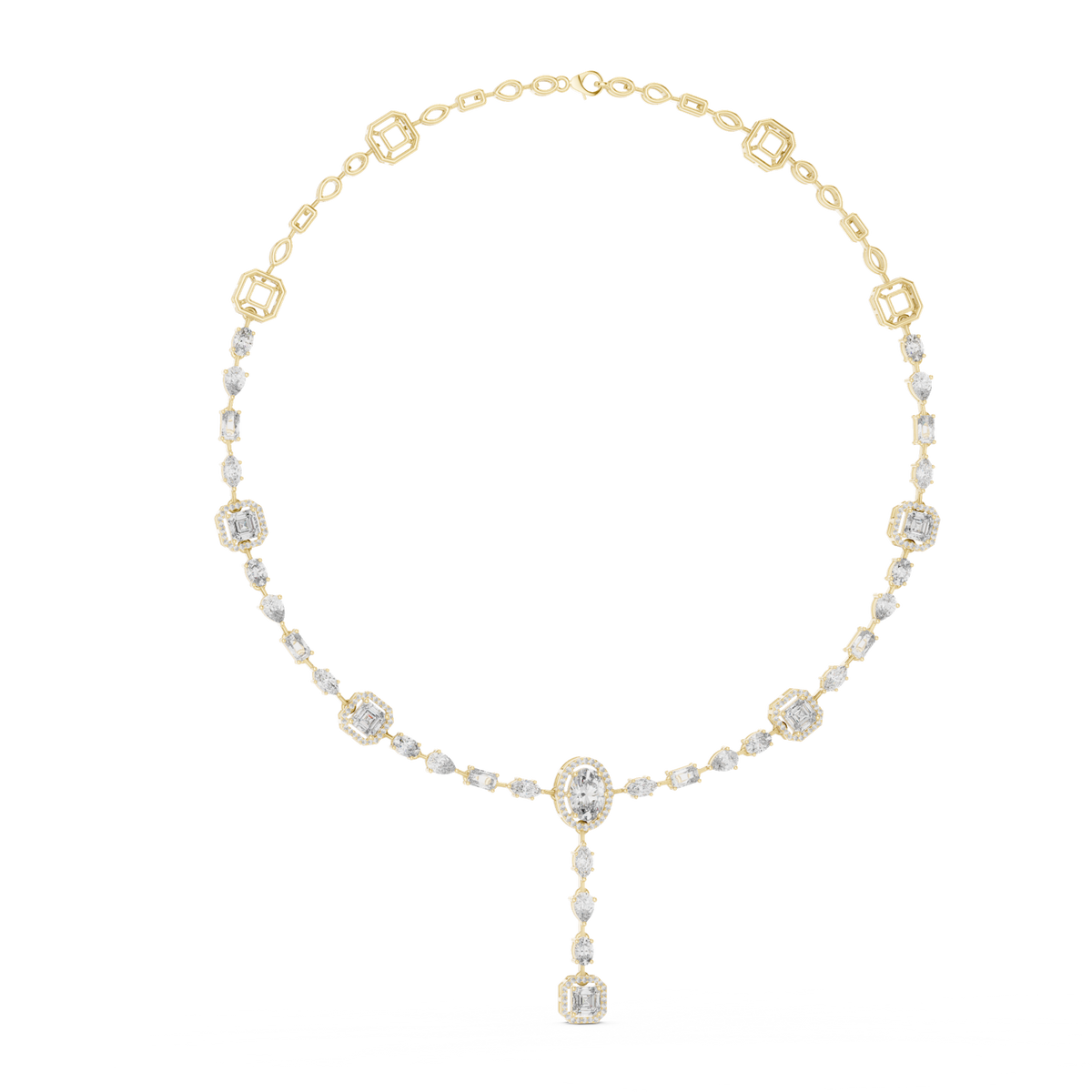 14K Solid Gold Lab Diamond Station Necklace, Yellow Gold, view 1