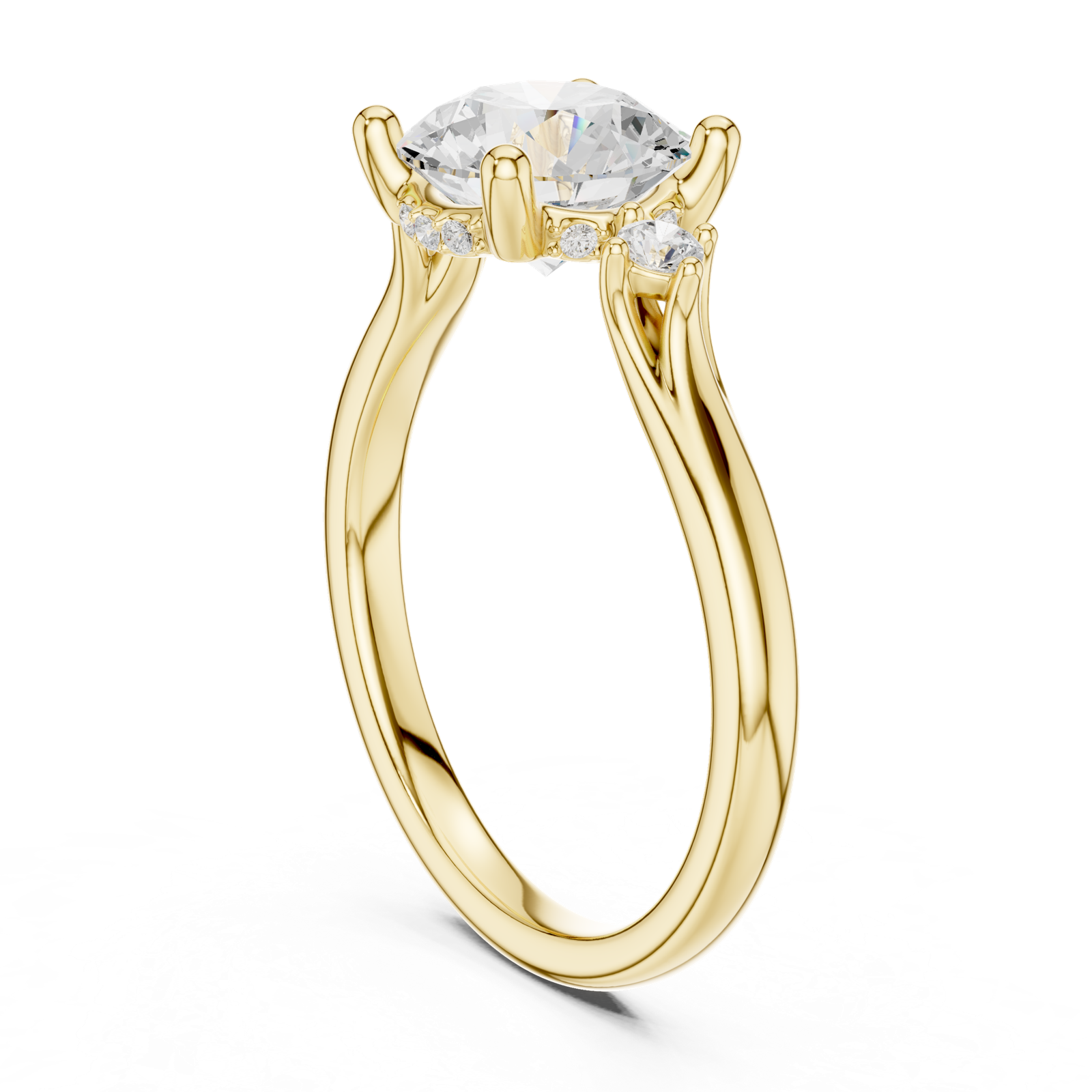 Gold Ring DDLR-164, Round center stone, Yellow Gold, view 1