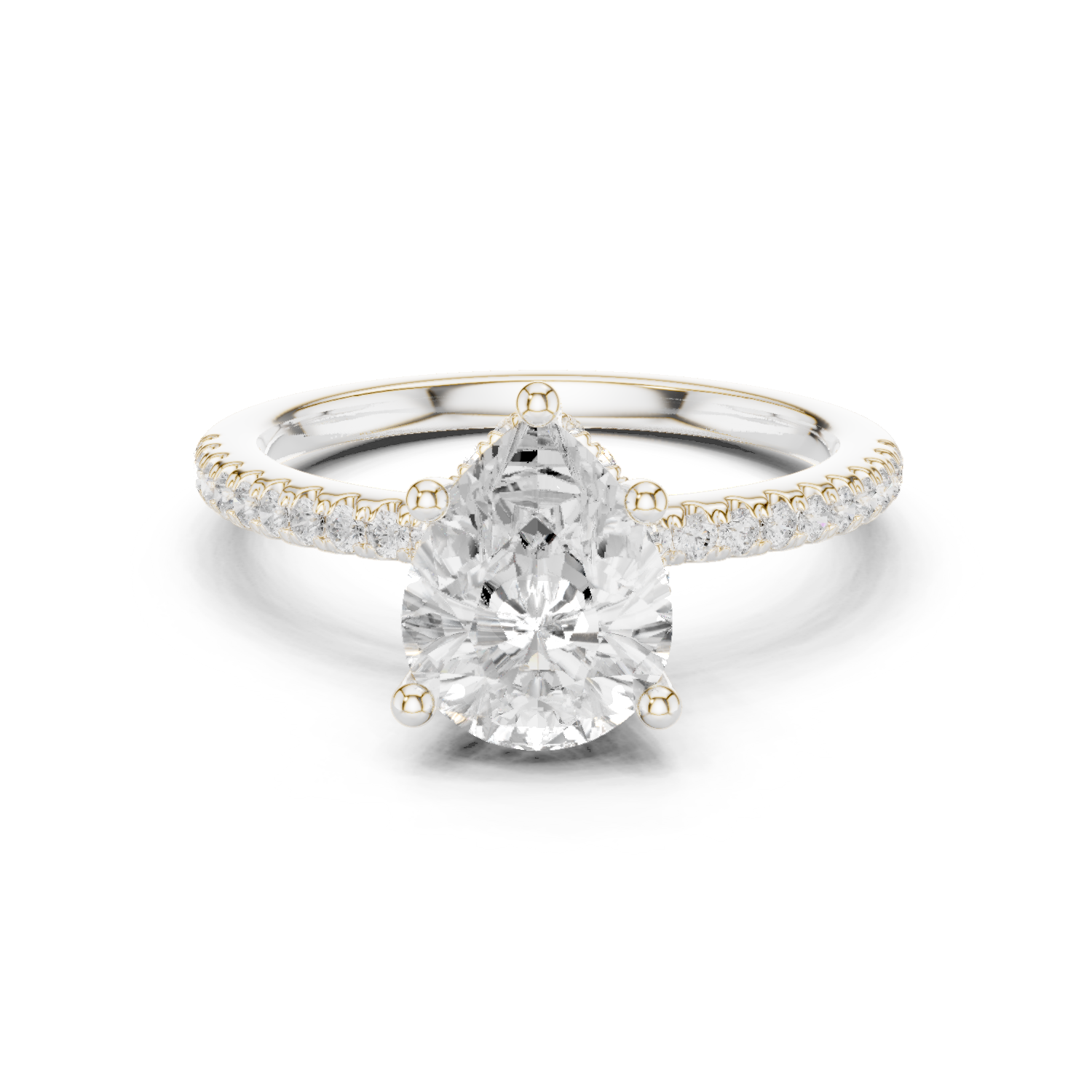 Gold Ring DDLR-177, Pear center stone, White Gold