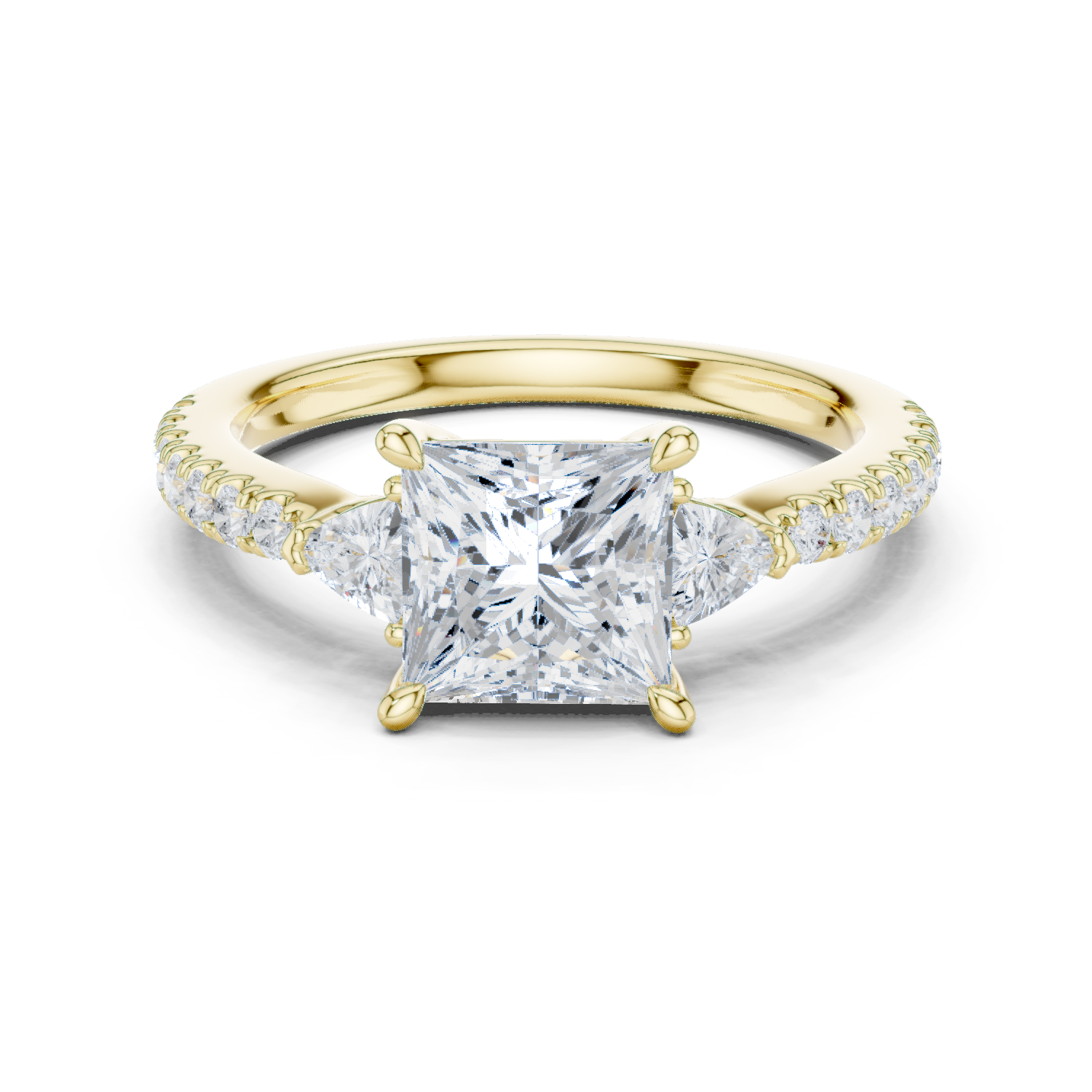 Gold Ring DDLR-037, Princess center stone, Yellow Gold
