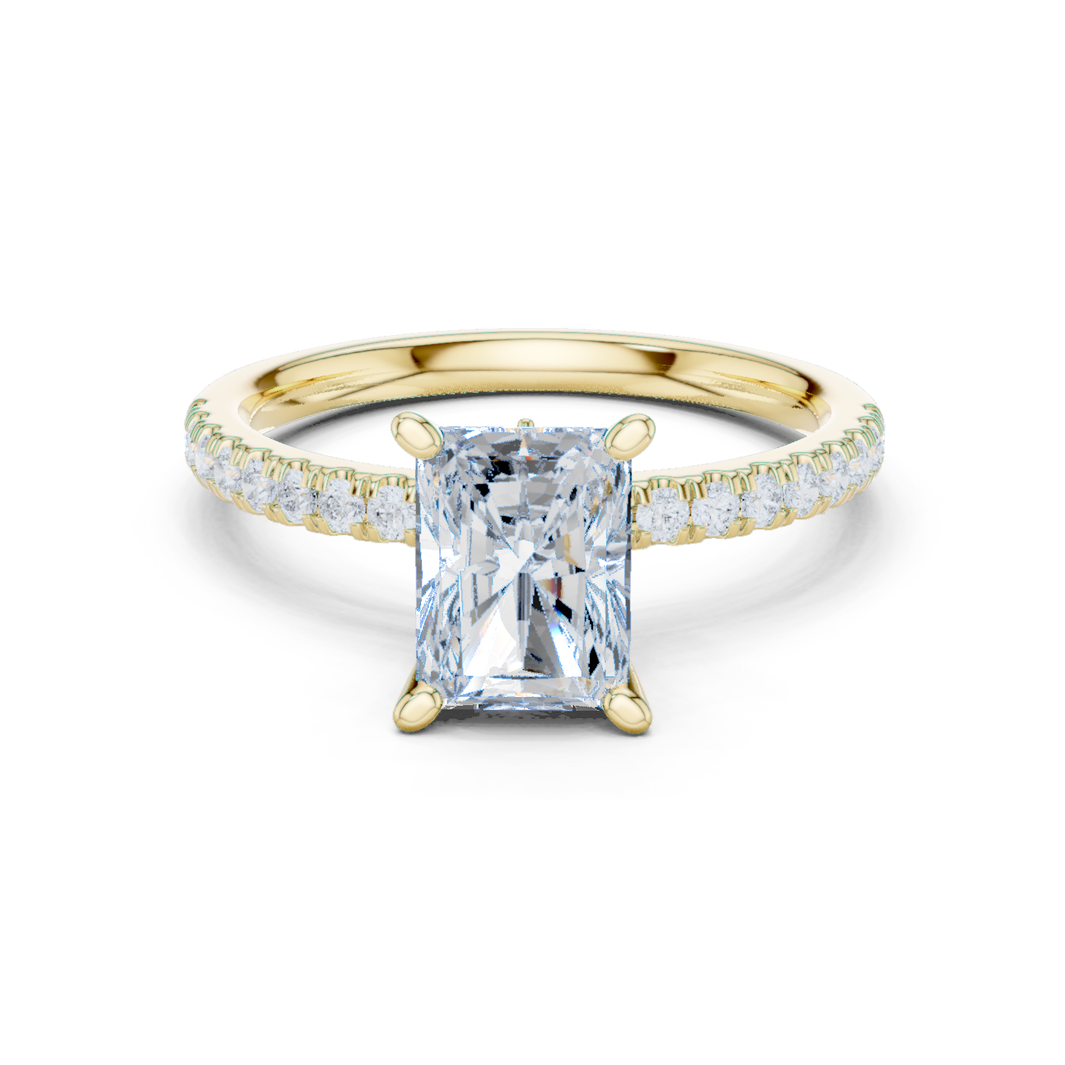 Gold Ring DDLR-256, Radiant center stone, Yellow Gold