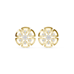 14K Solid Gold Lab Diamond Flower Cluster Earrings, Yellow Gold