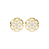 14K Solid Gold Lab Diamond Flower Cluster Earrings, Yellow Gold