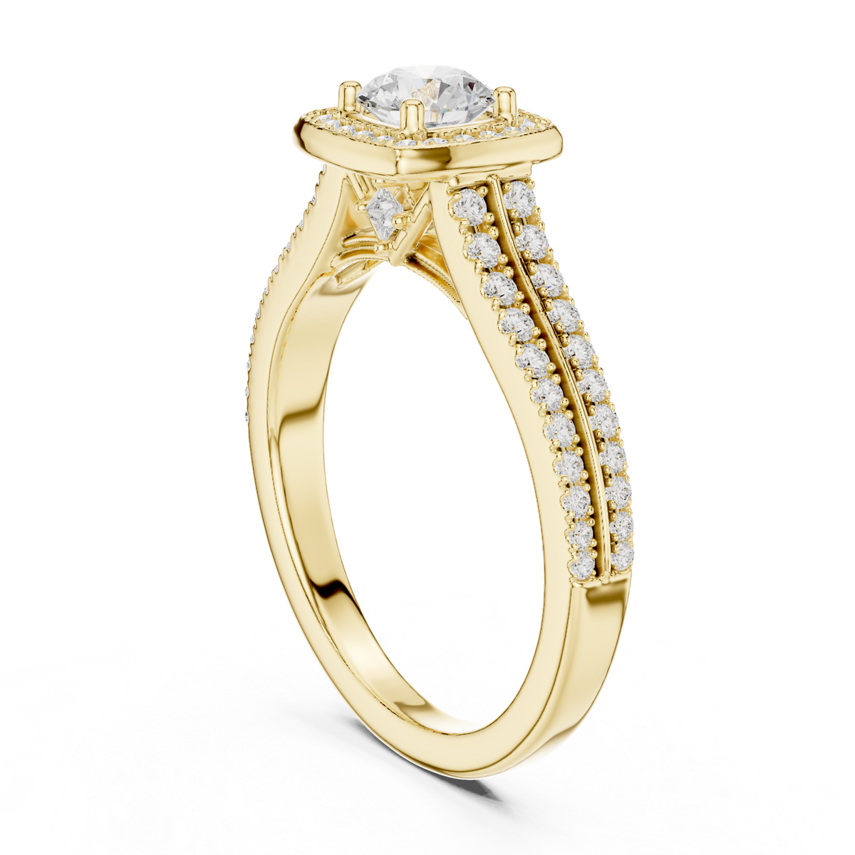 14K Solid Gold Lab Diamond Halo Ring, Yellow Gold, view 1